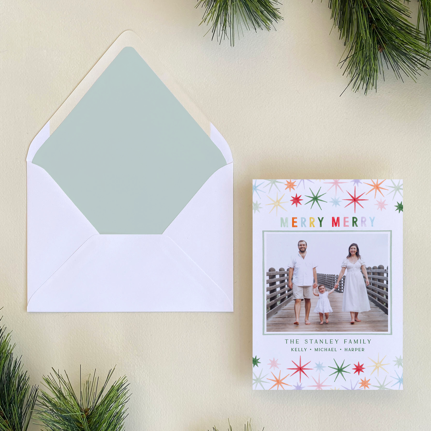 Merry Merry Starburst Holiday Card, Portrait