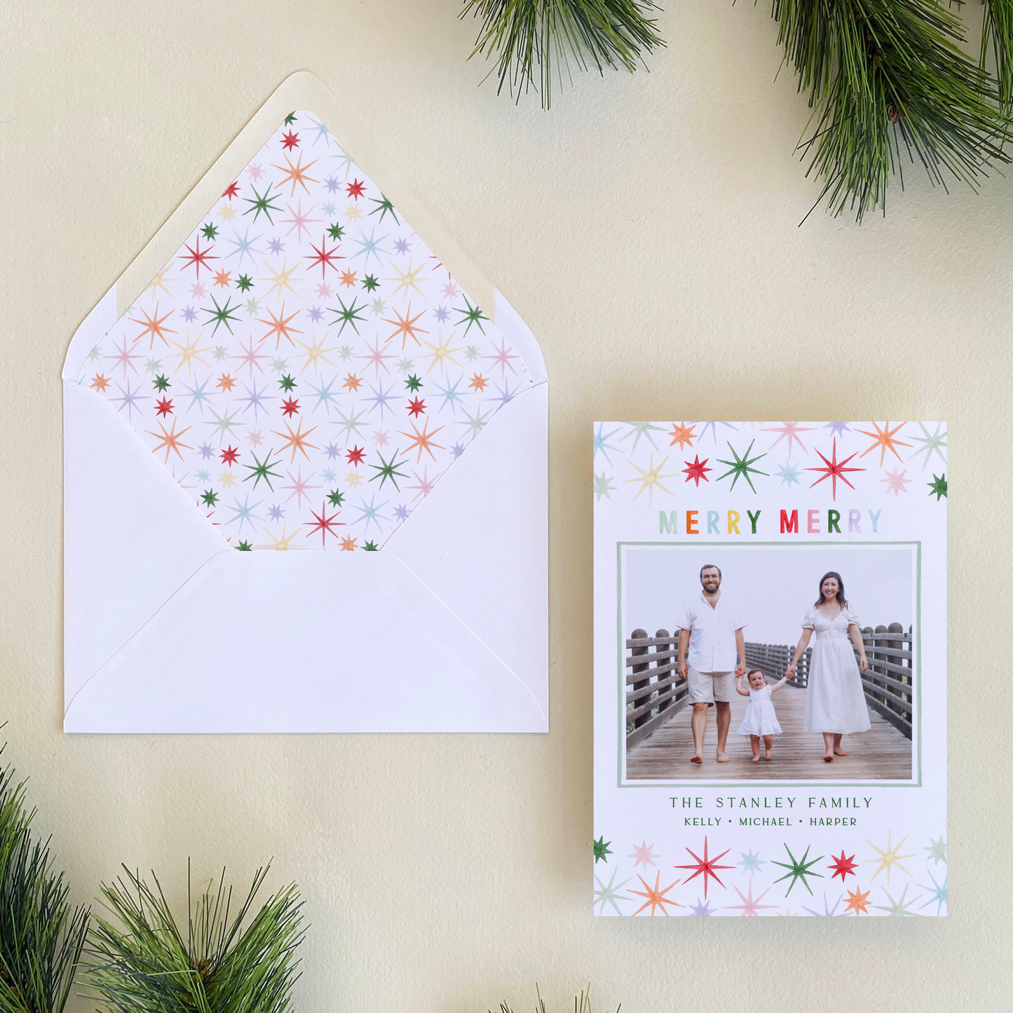 Merry Merry Starburst Holiday Card, Portrait