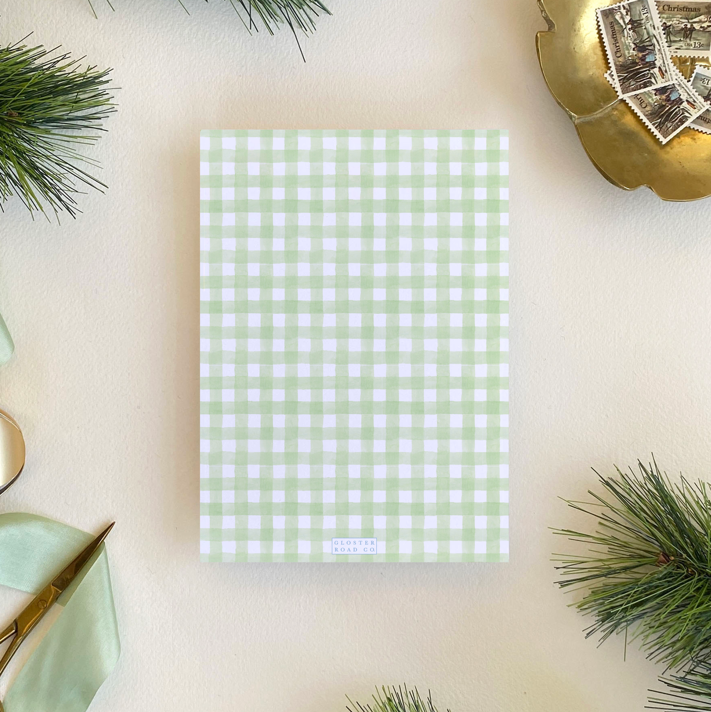 Norway Spruce Gingham Holiday Card, Portrait