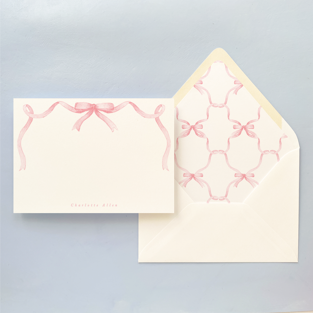 Pink Bow Personalized Notecard Set