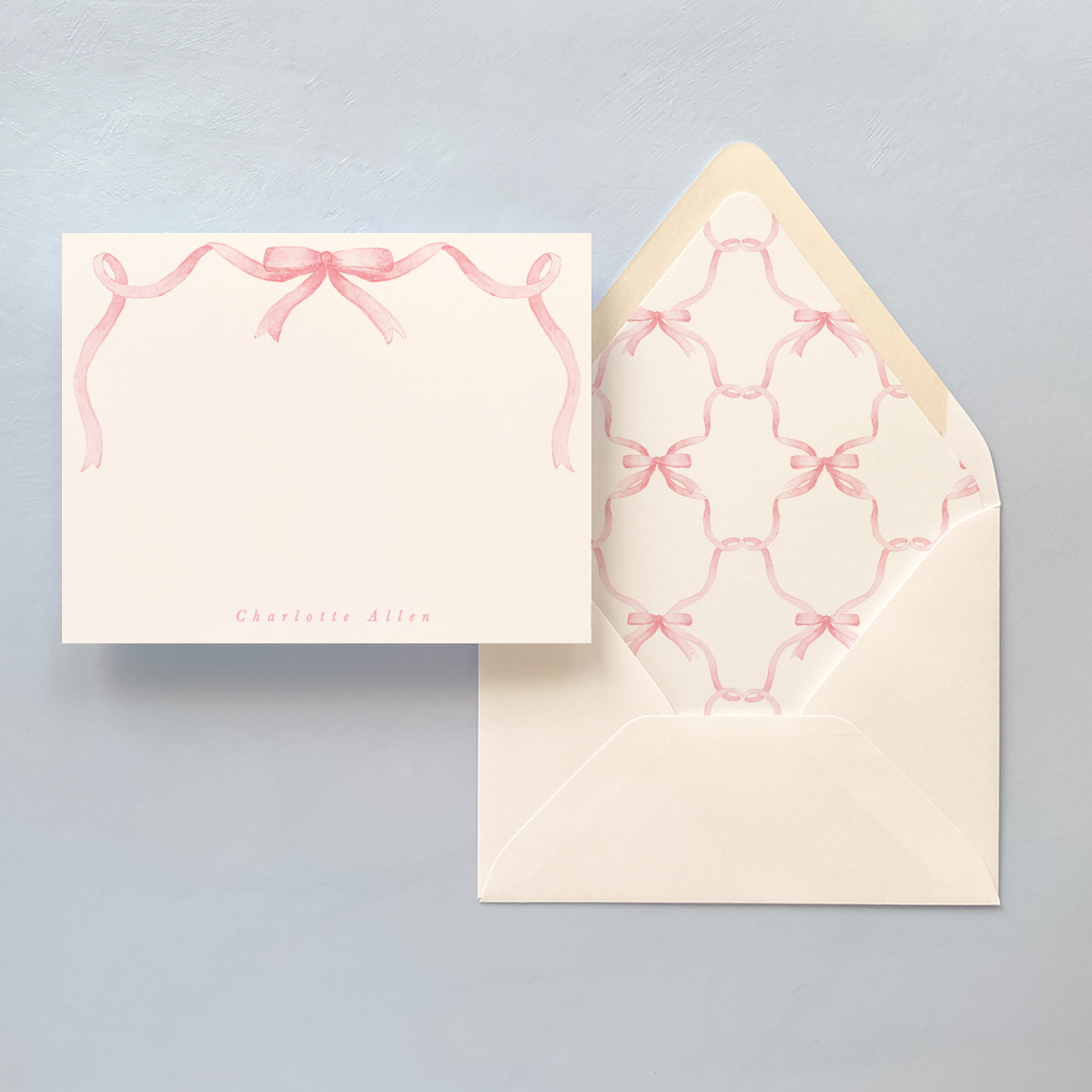 Pink Bow Personalized Notecard Set