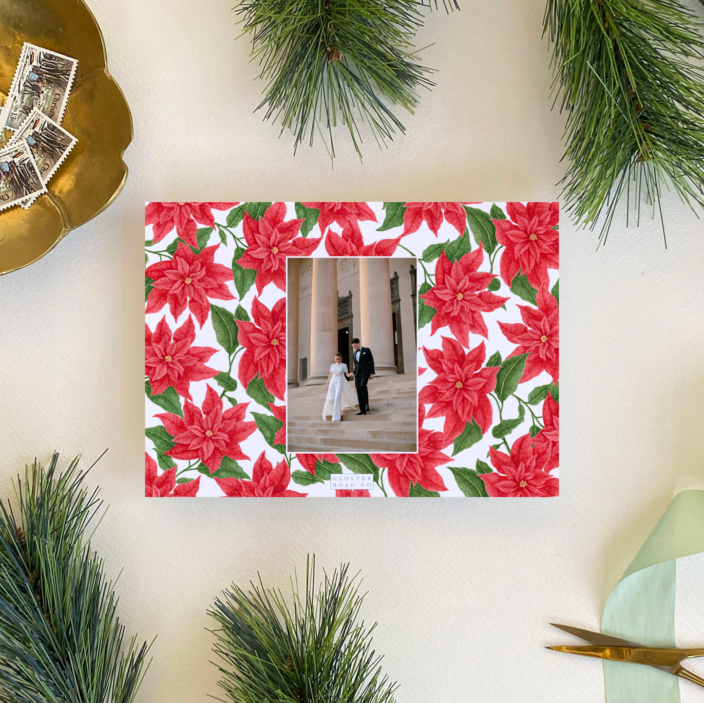 Poinsettia Holiday Card, Landscape