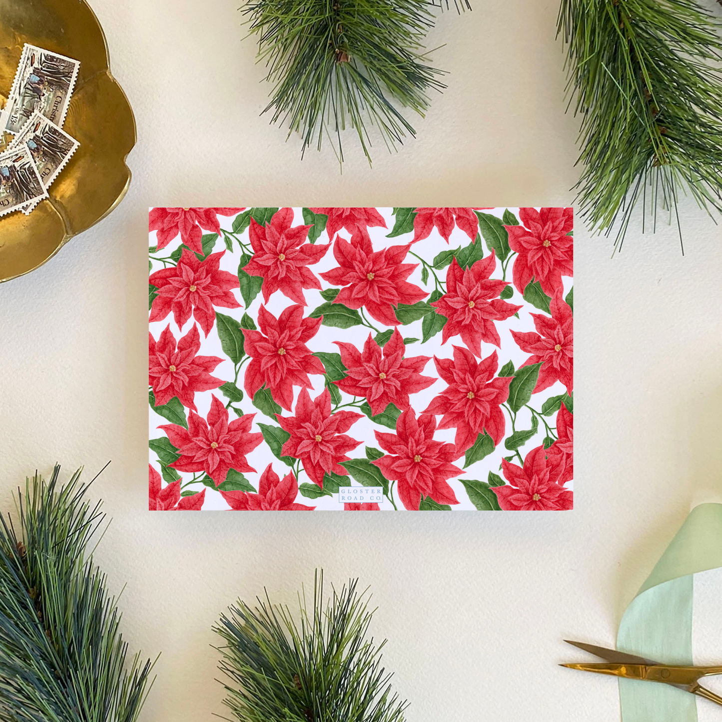 Poinsettia Holiday Card, Landscape