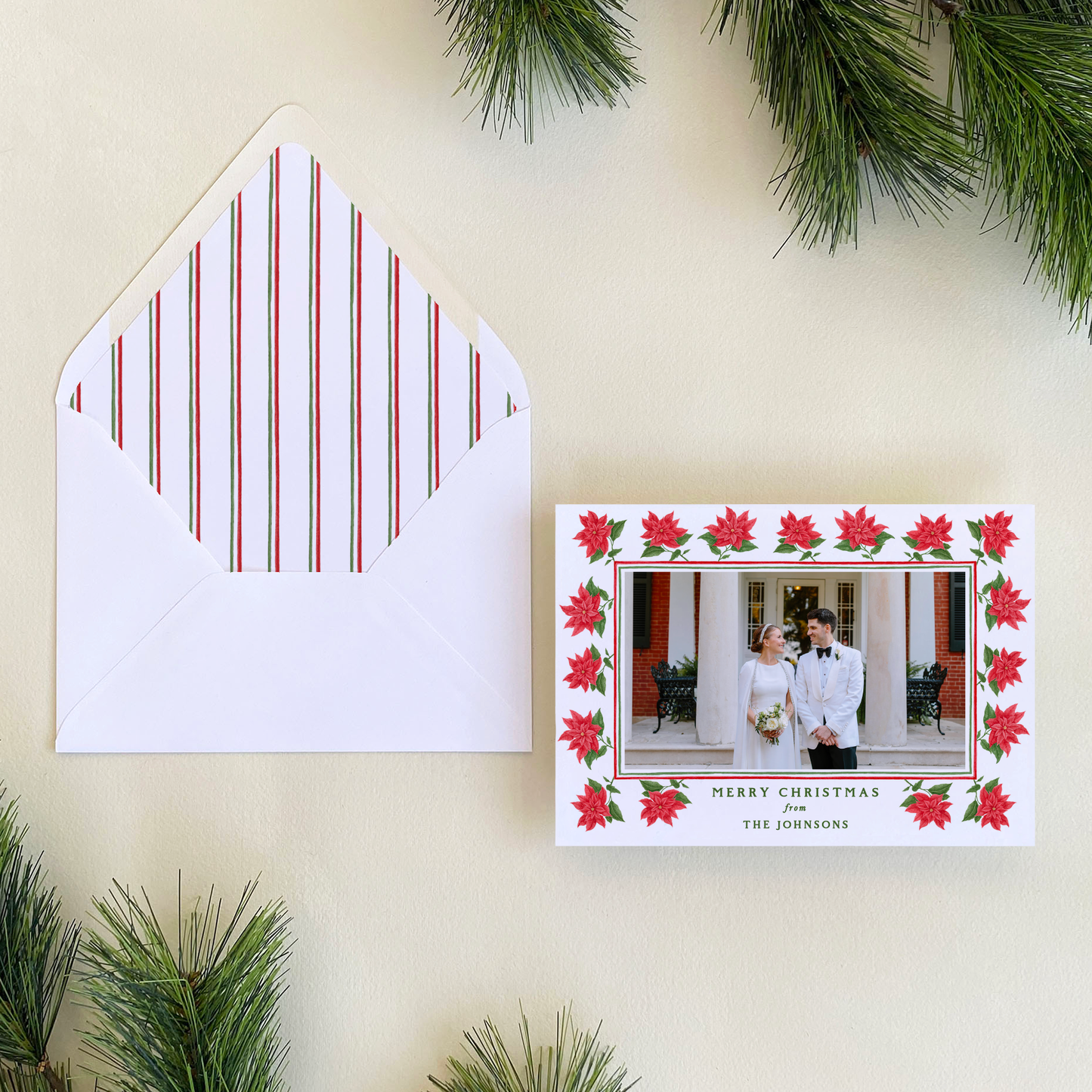 Poinsettia Blooms Holiday Card, Landscape