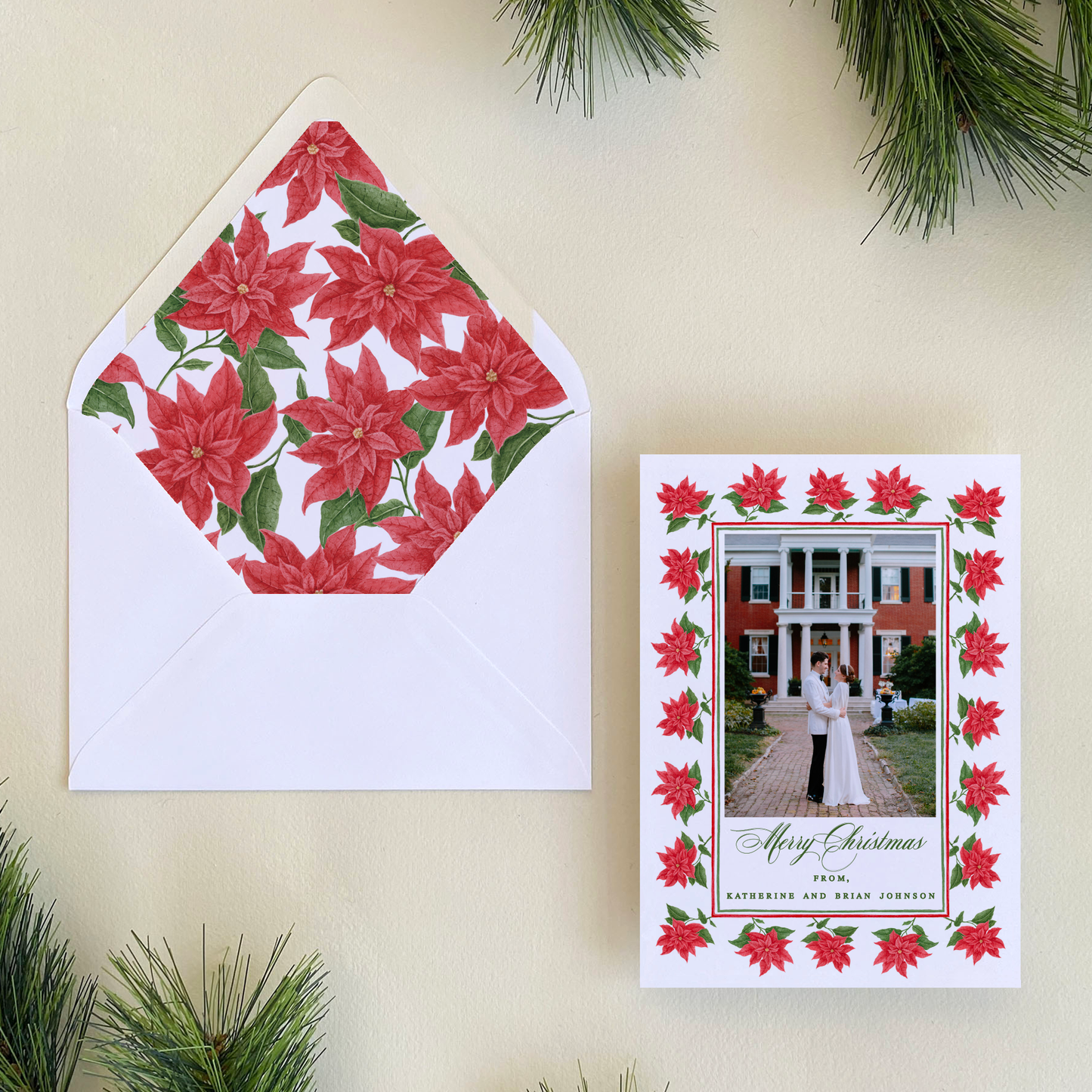 Poinsettia Blooms Holiday Card, Portrait