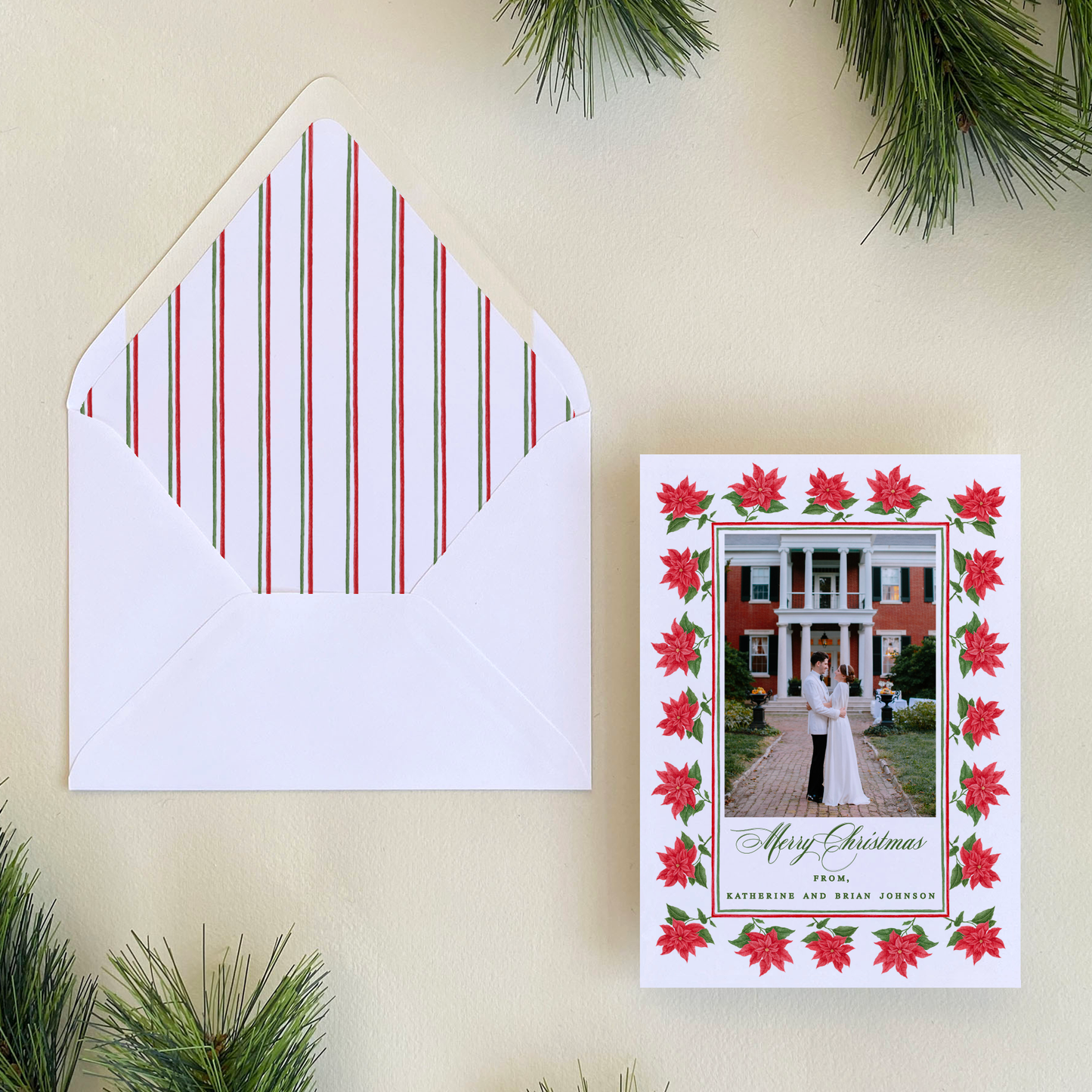 Poinsettia Blooms Holiday Card, Portrait