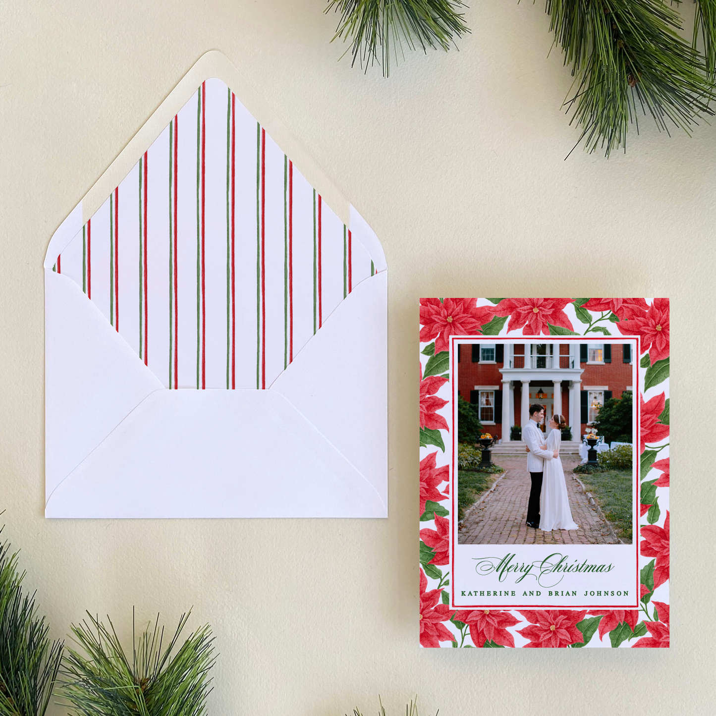 Poinsettia Border Holiday Card, Portrait
