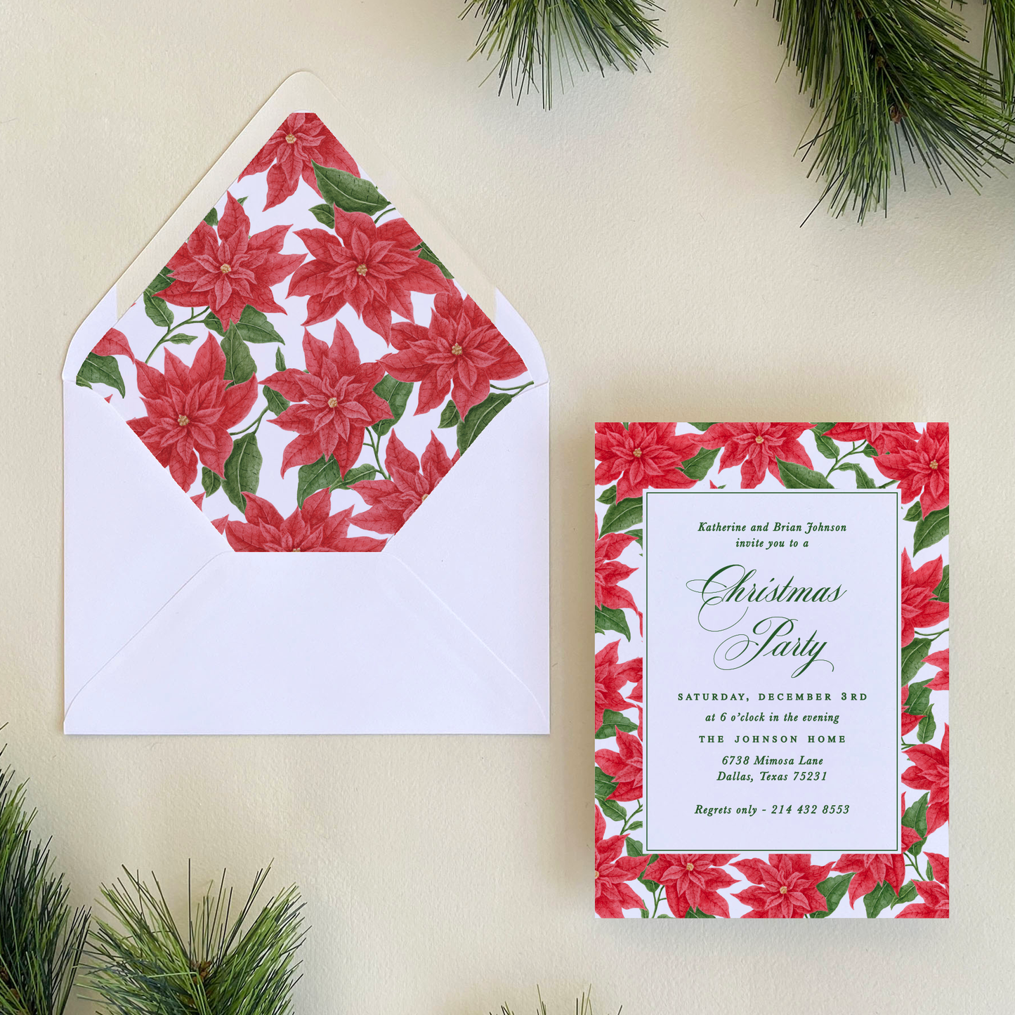 Poinsettia Border Invitation