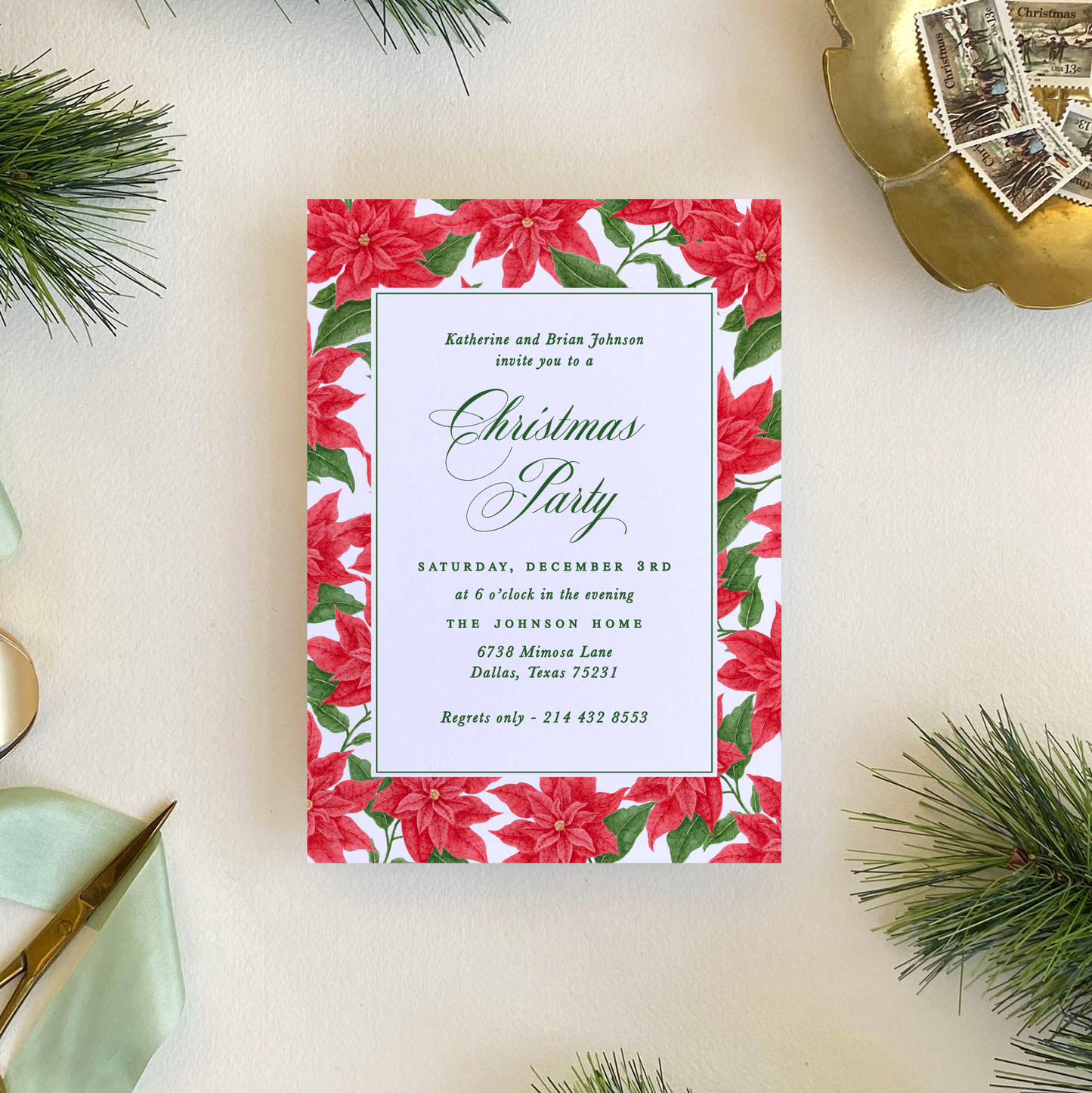 Poinsettia Border Invitation