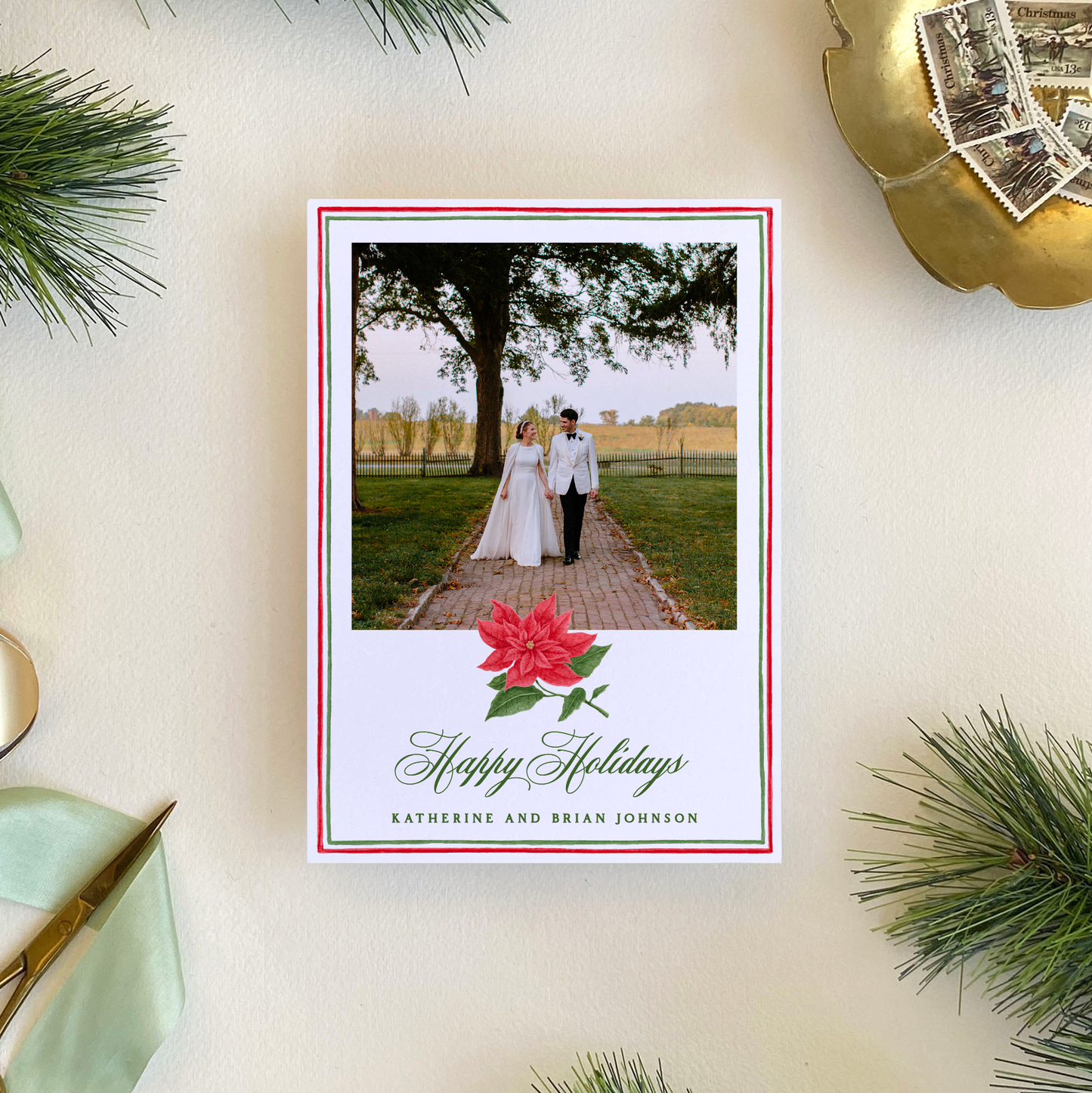 Poinsettia Holiday Card, Portrait