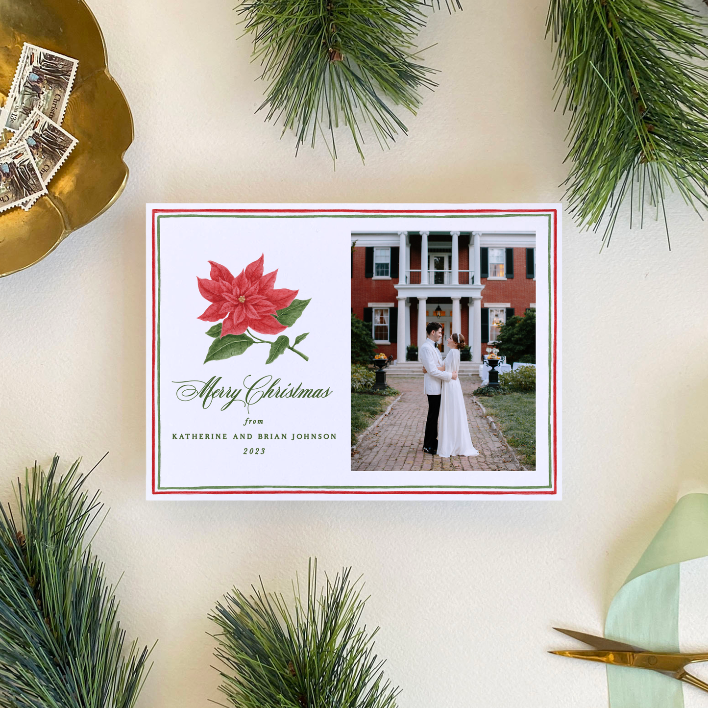 Poinsettia Holiday Card, Landscape