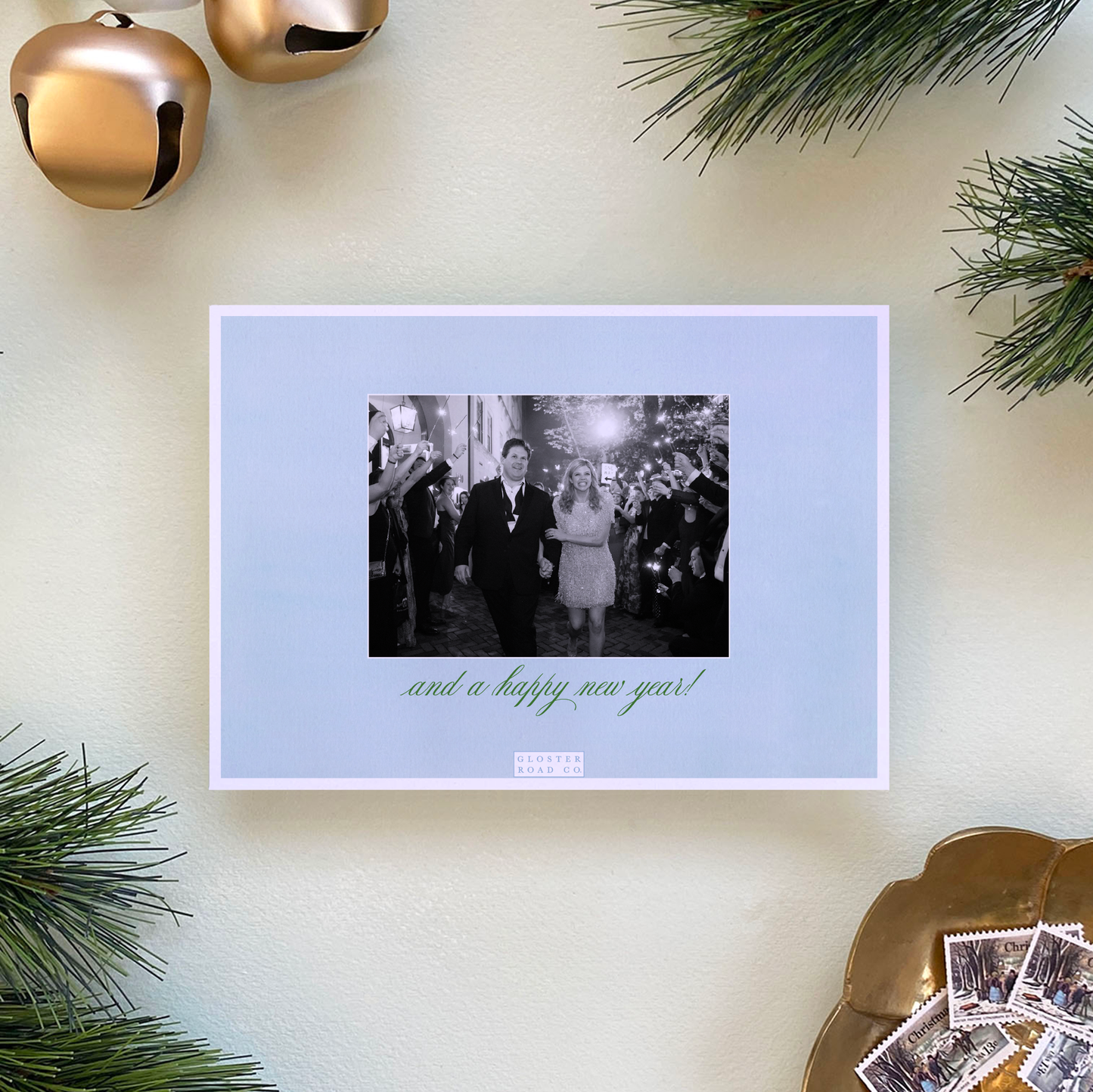 Poinsettia Wreath Holiday Card, Landscape