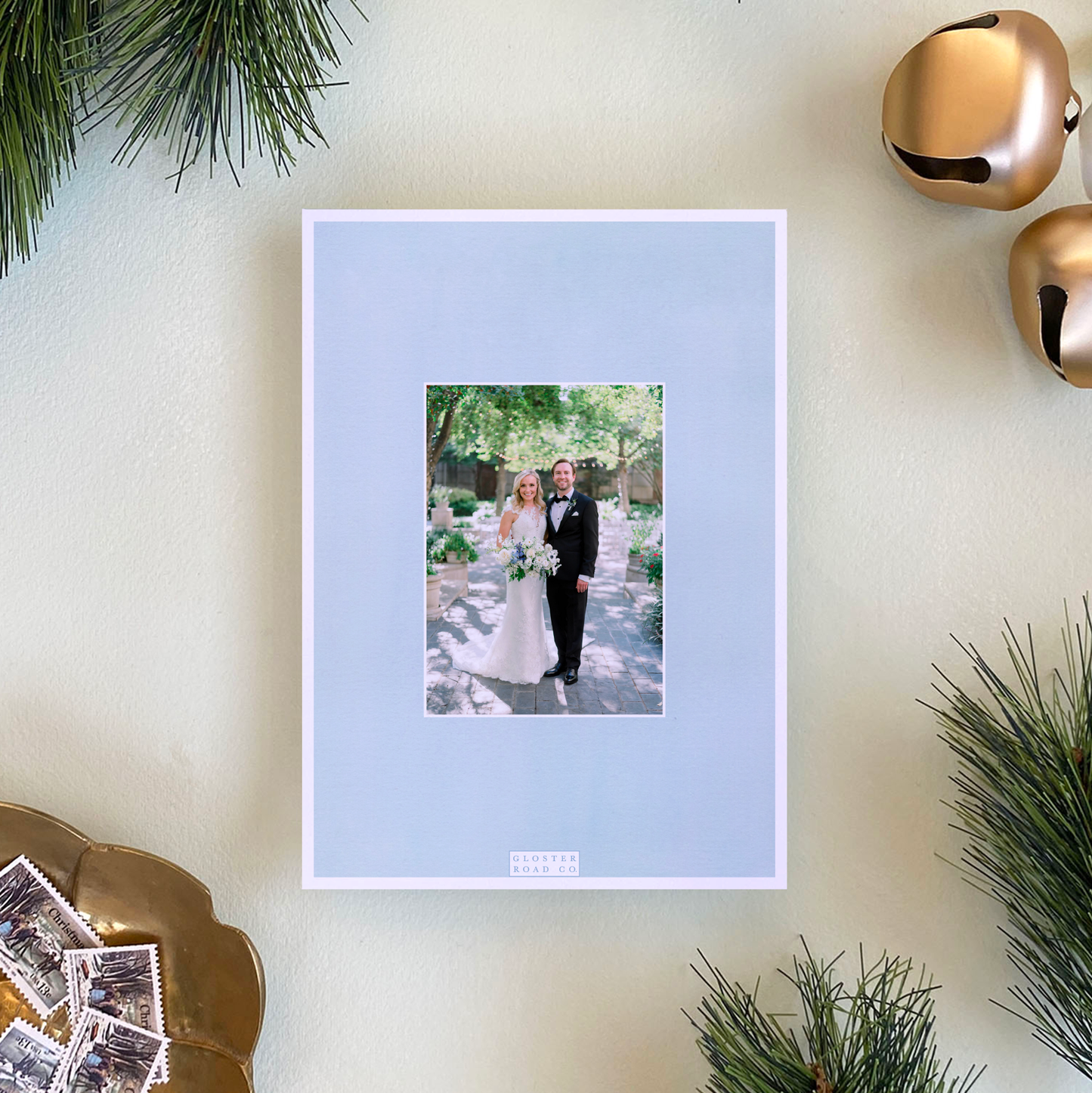 Poinsettia Wreath Holiday Card, Portrait