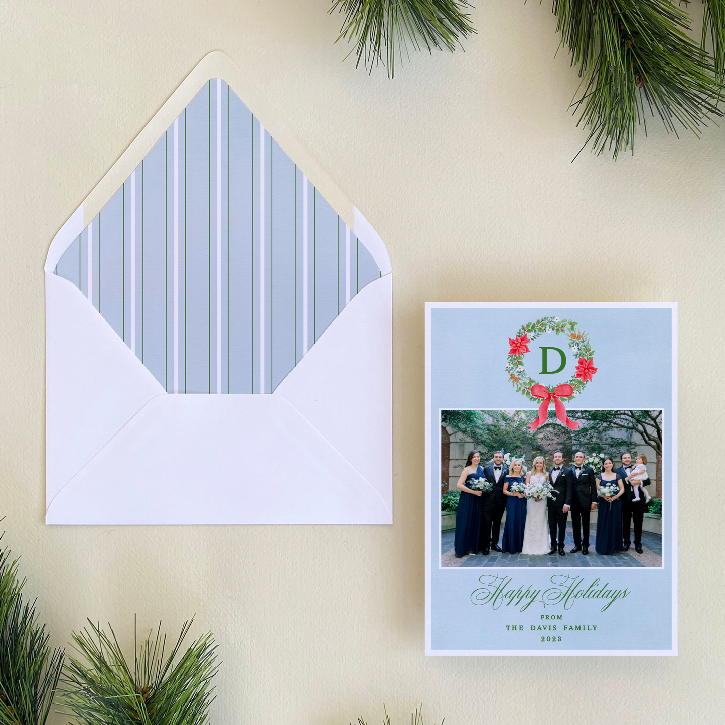 Poinsettia Wreath Holiday Card, Portrait