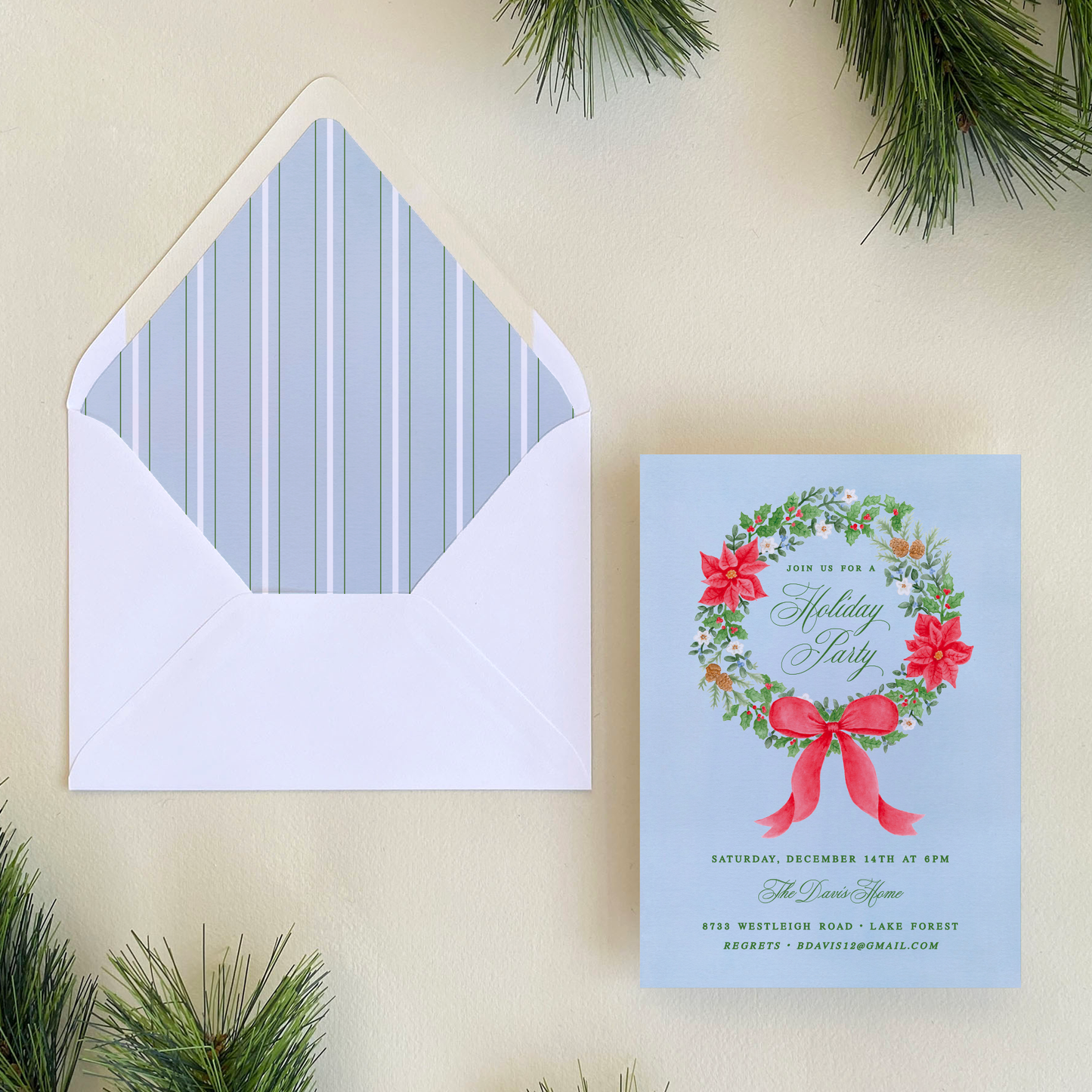 Poinsettia Wreath Invitation