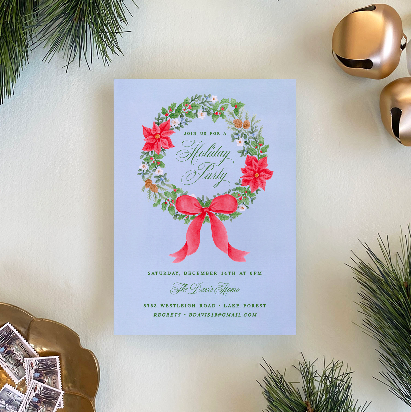 Poinsettia Wreath Invitation