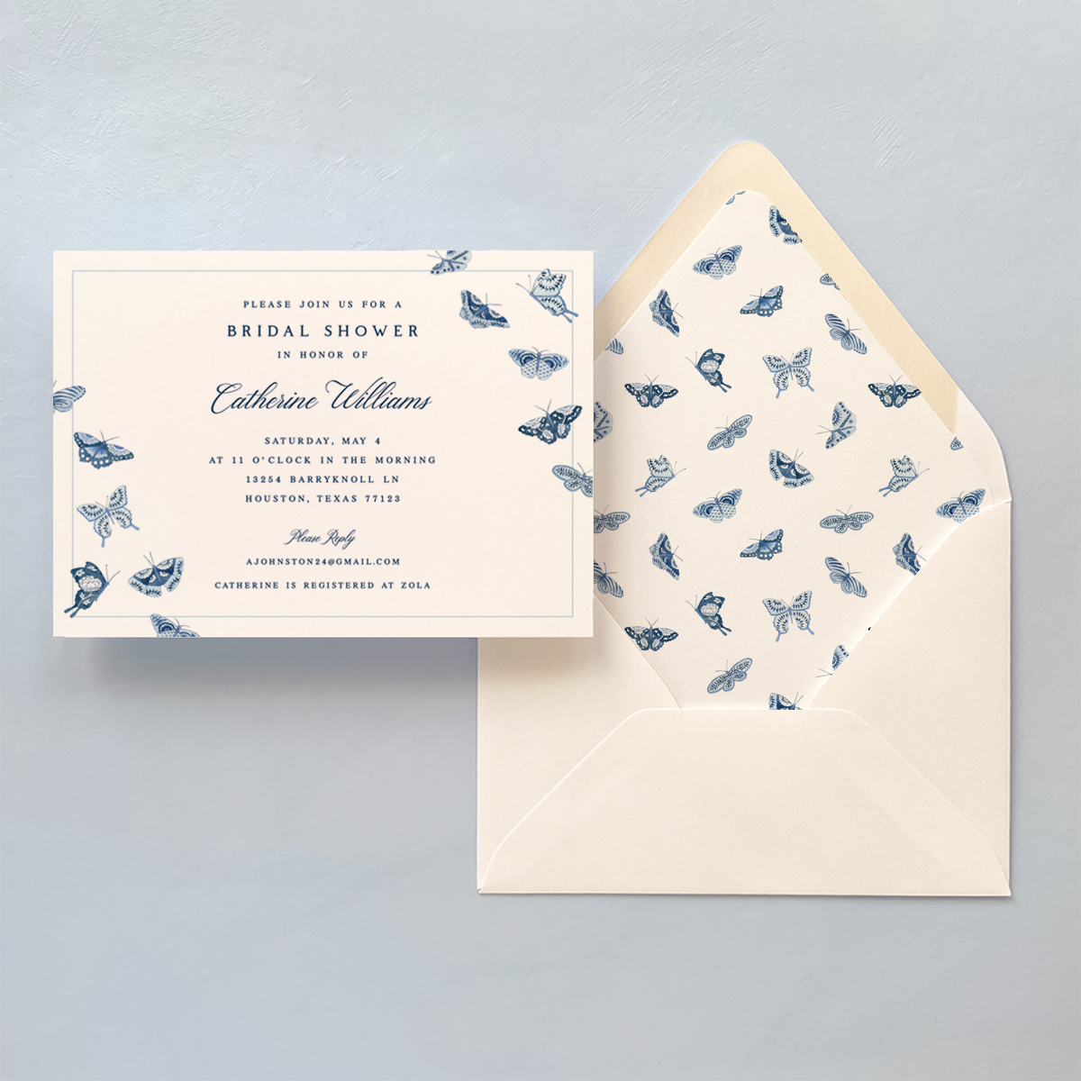 Porcelain Butterflies Border Invitation