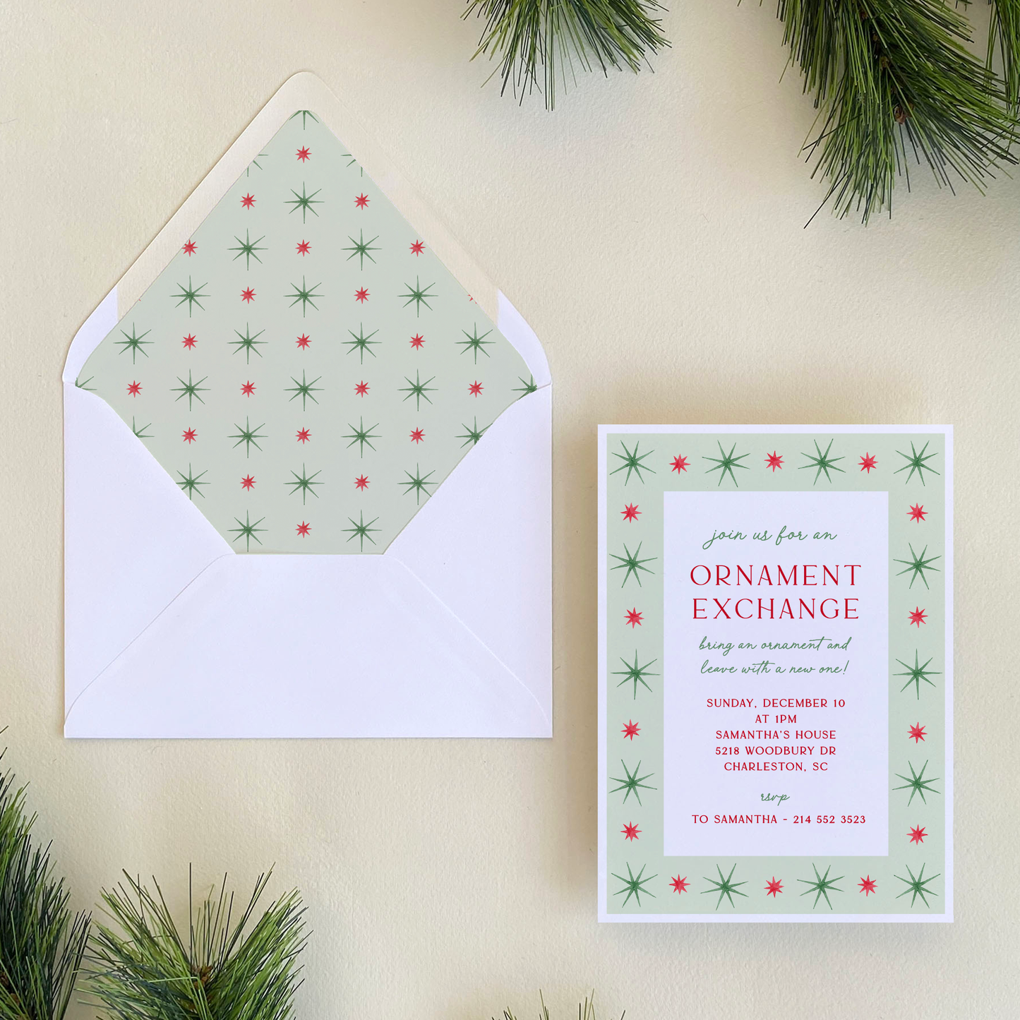 Red and Green Starburst Invitation