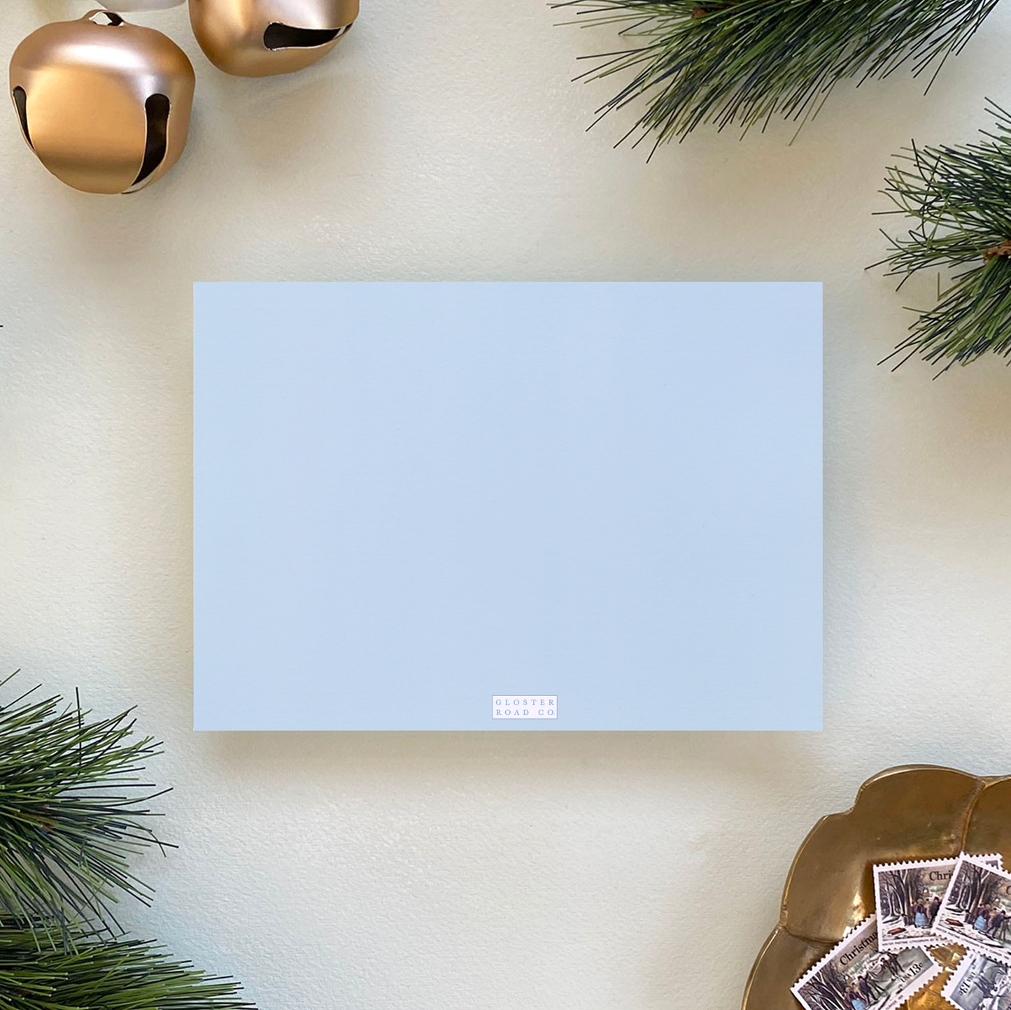 Satin Ribbon Holiday Card, Blue - Landscape