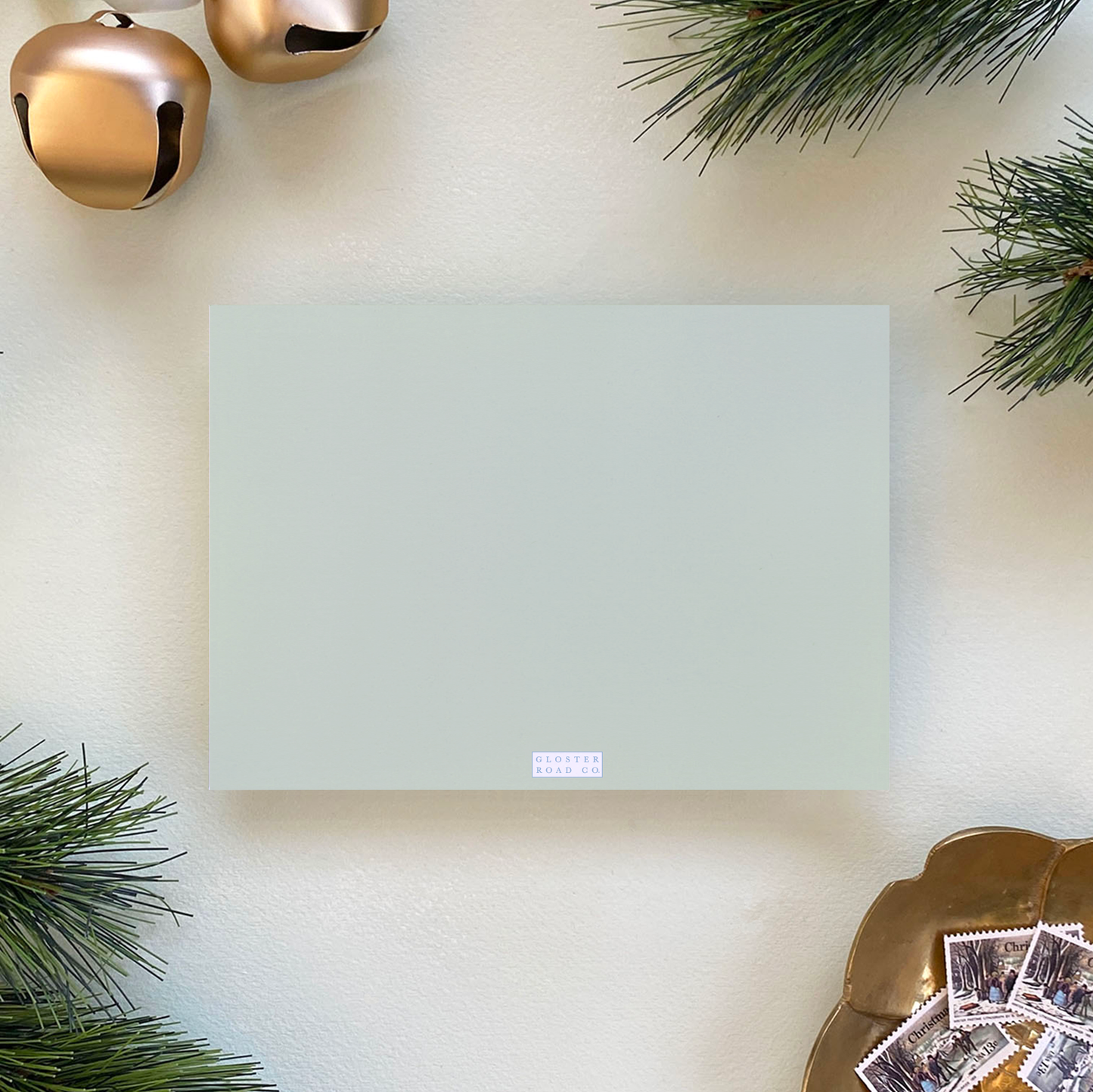 Satin Ribbon Holiday Card, Green - Landscape