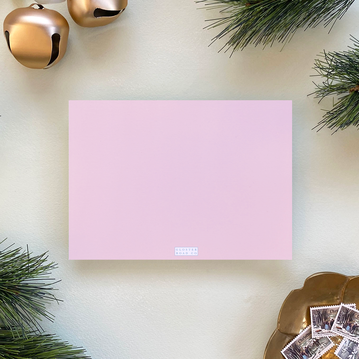 Satin Ribbon Holiday Card, Pink - Landscape