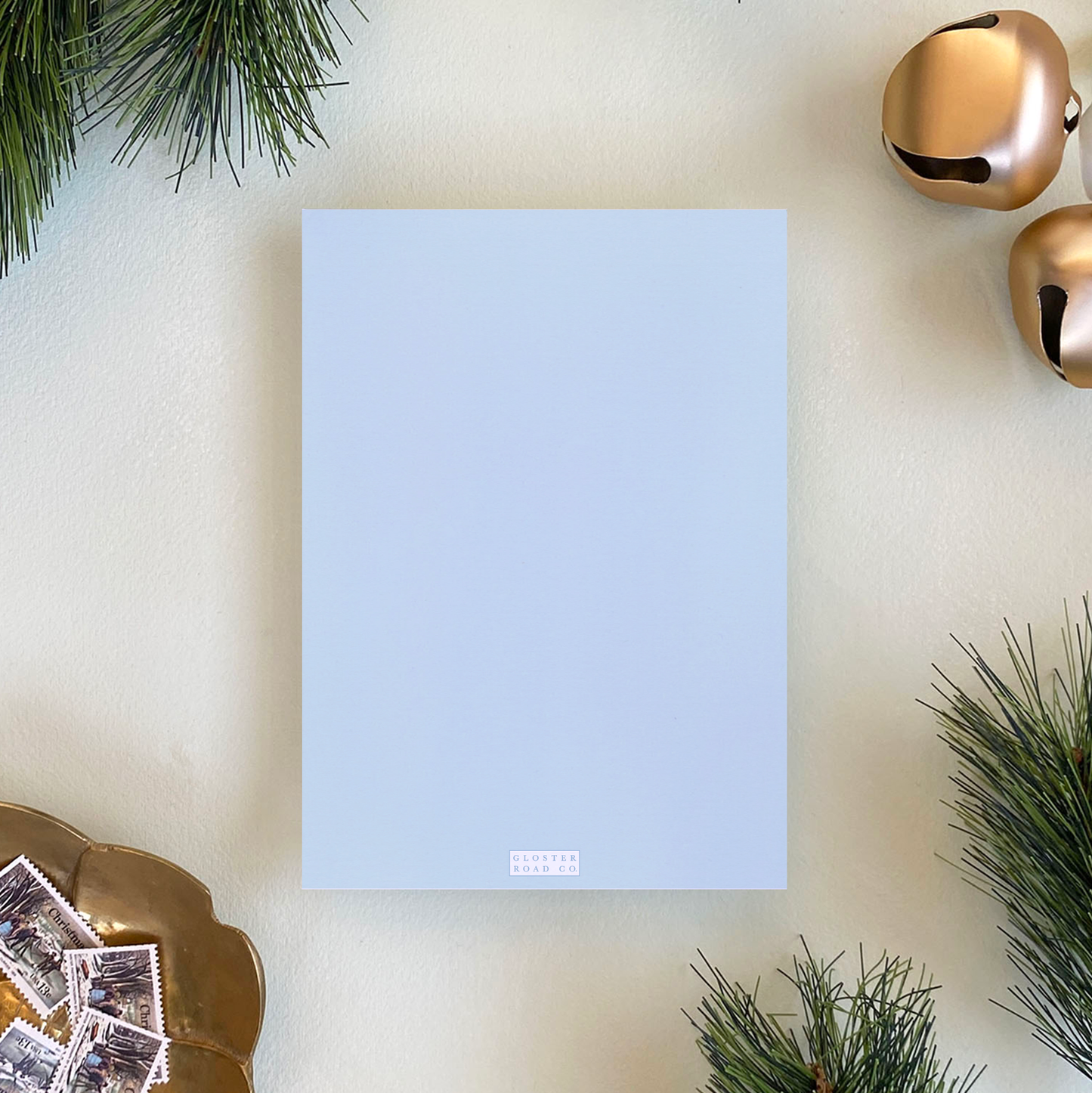 Satin Ribbon Holiday Card, Blue - Portrait