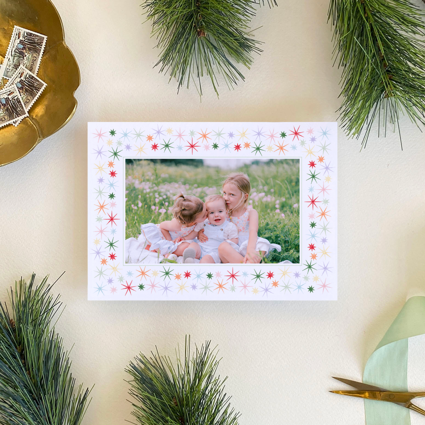 Starburst Border Holiday Card, Landscape