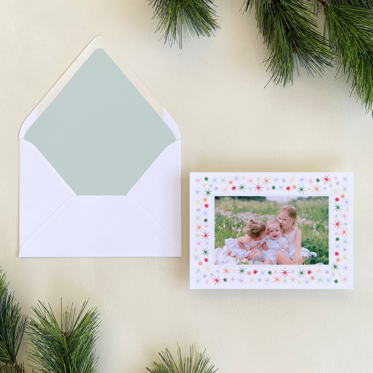 Starburst Border Holiday Card, Landscape