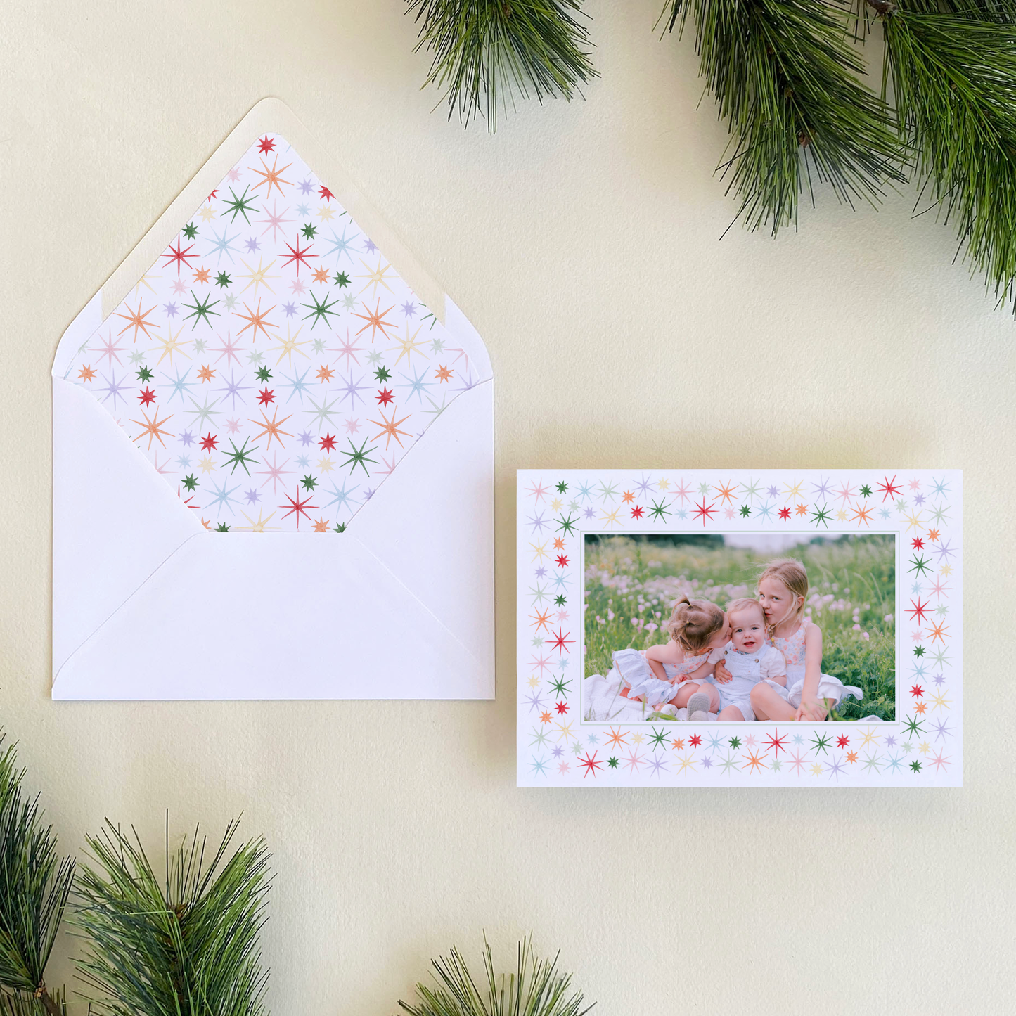 Starburst Border Holiday Card, Landscape