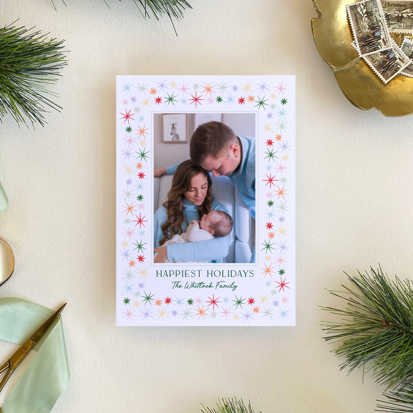 Starburst Border Holiday Card, Portrait