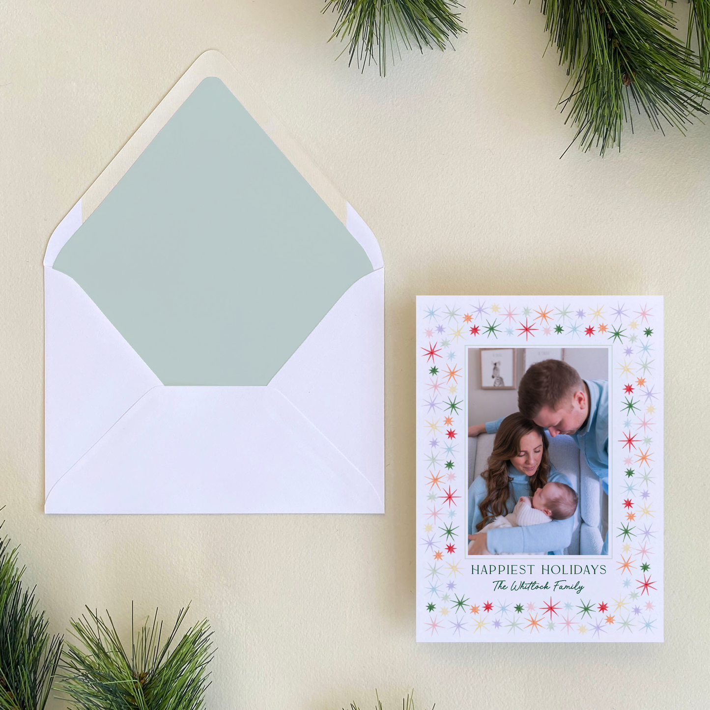 Starburst Border Holiday Card, Portrait