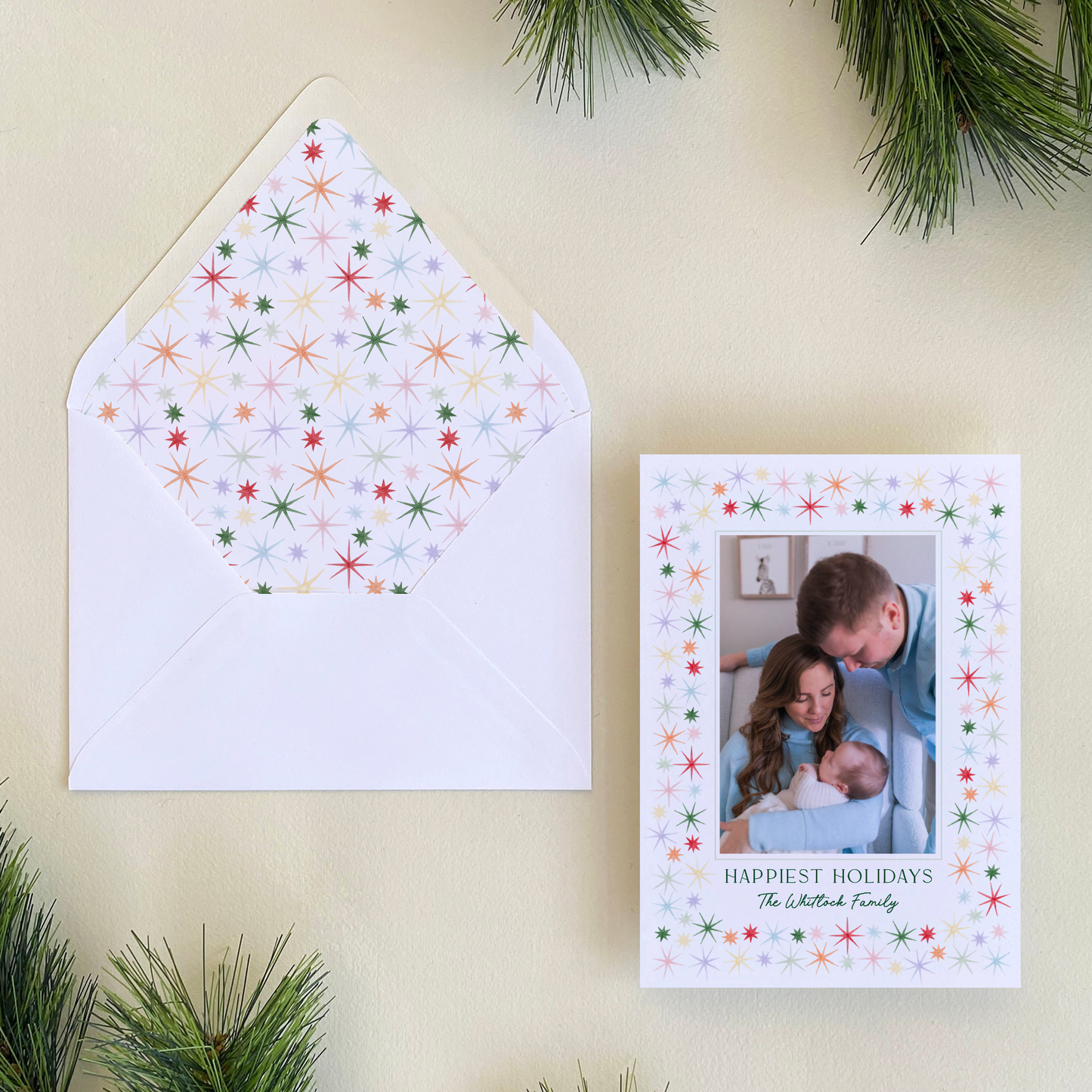 Starburst Border Holiday Card, Portrait