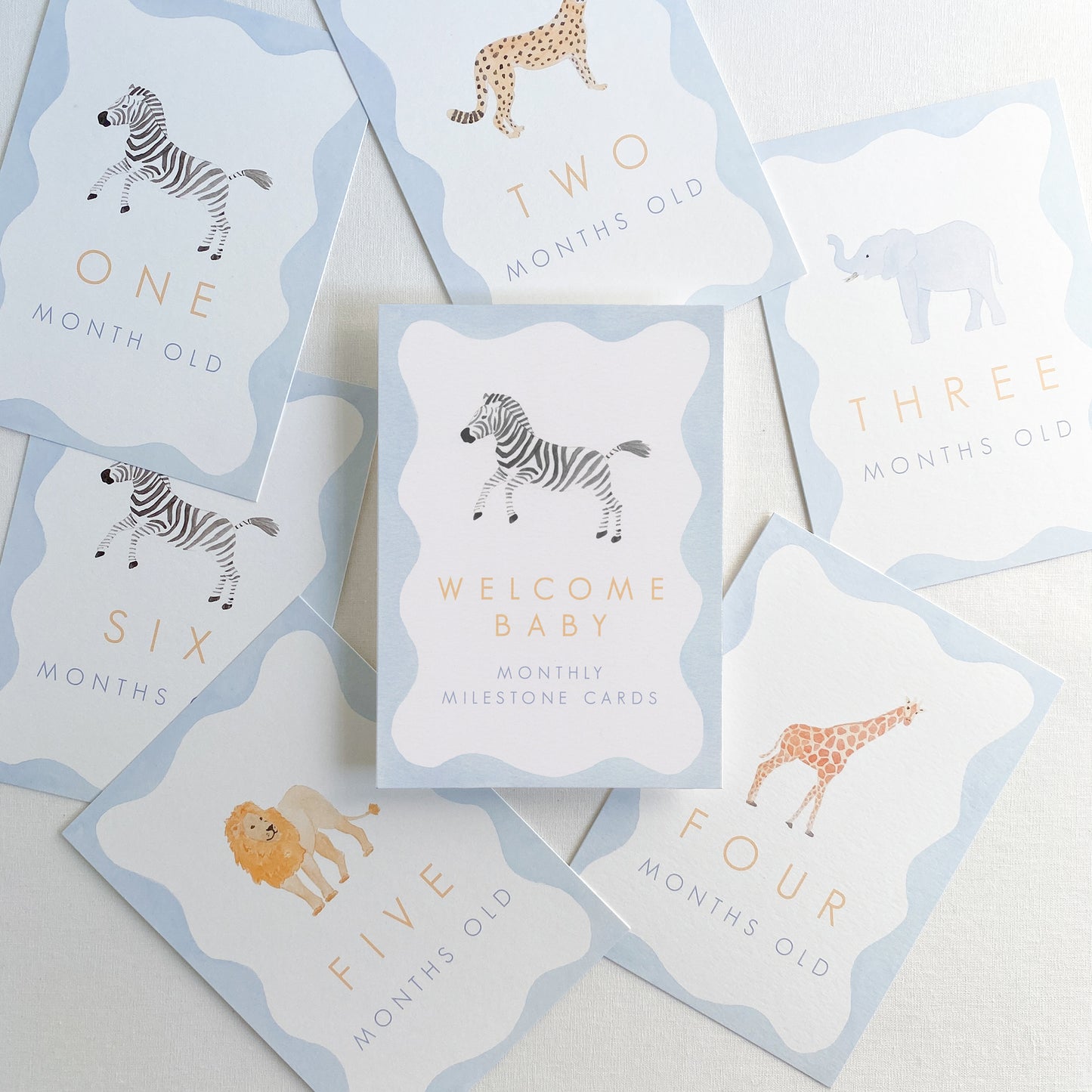 Blue Pastel Animal Milestone Cards