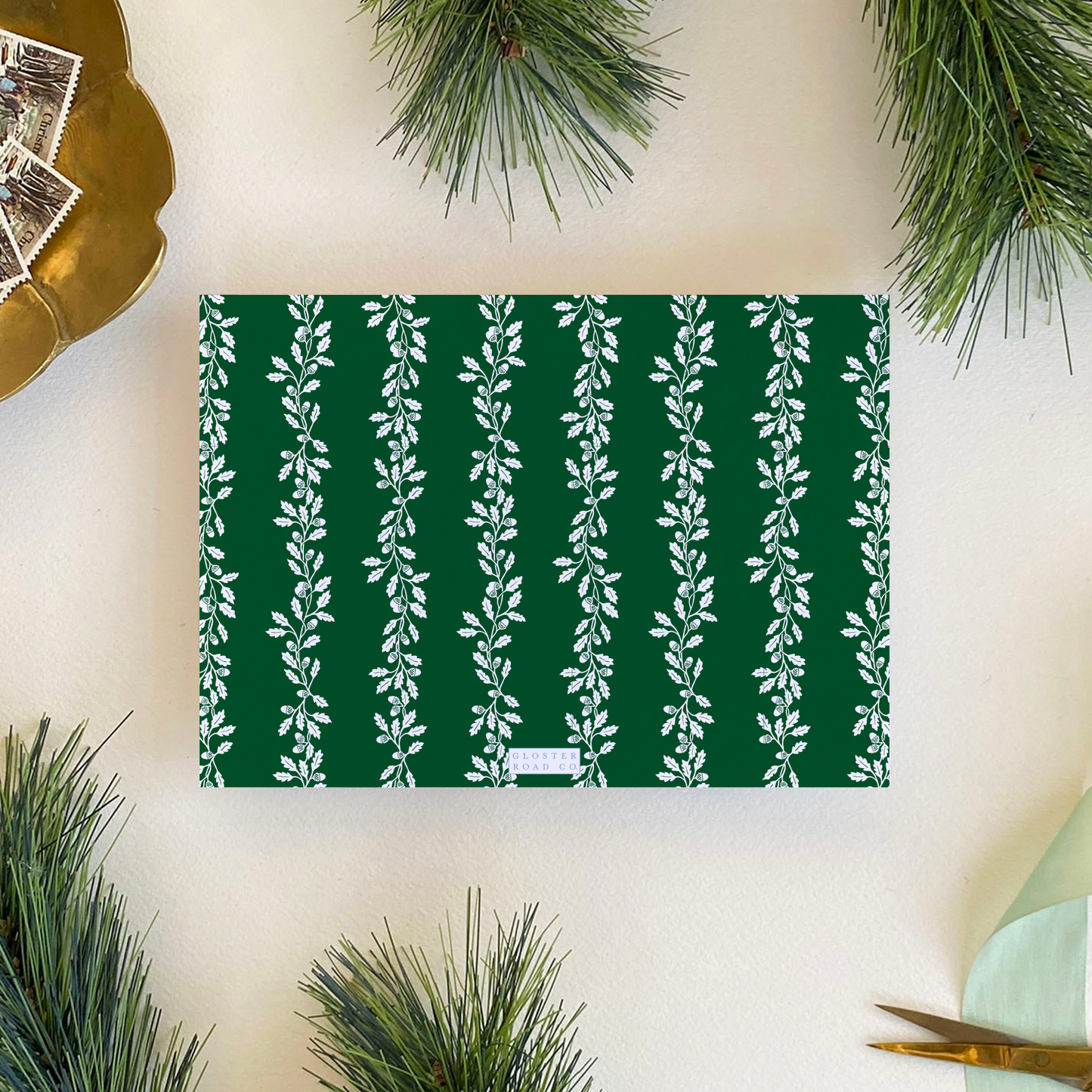 Acorn Stripe Holiday Card, Forest - Landscape