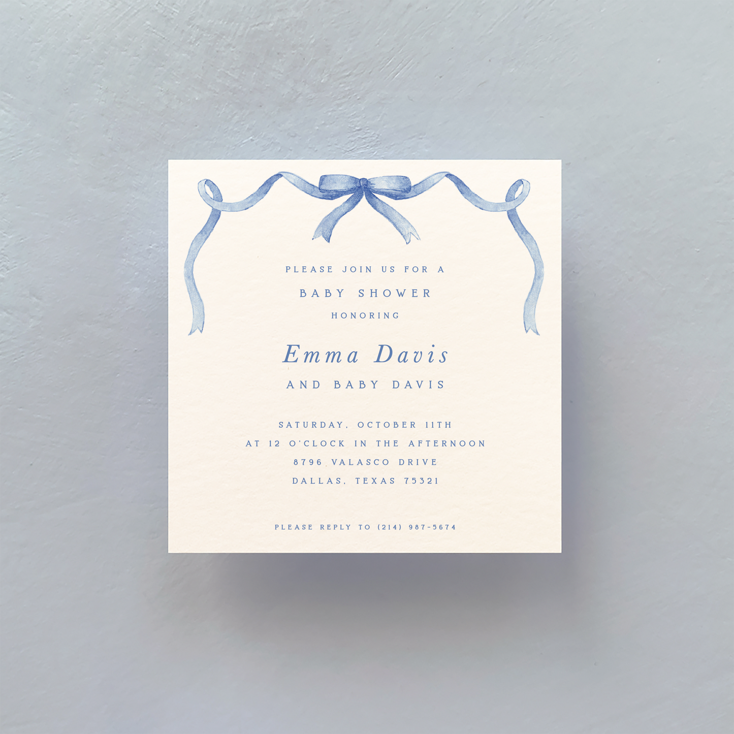 Blue Bow Invitation