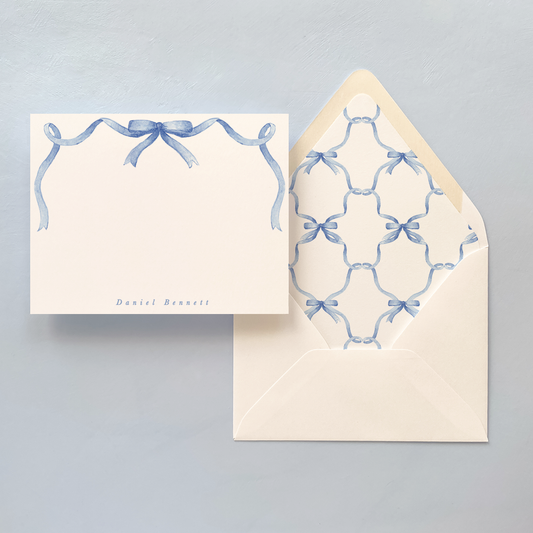 Blue Bow Personalized Notecard Set