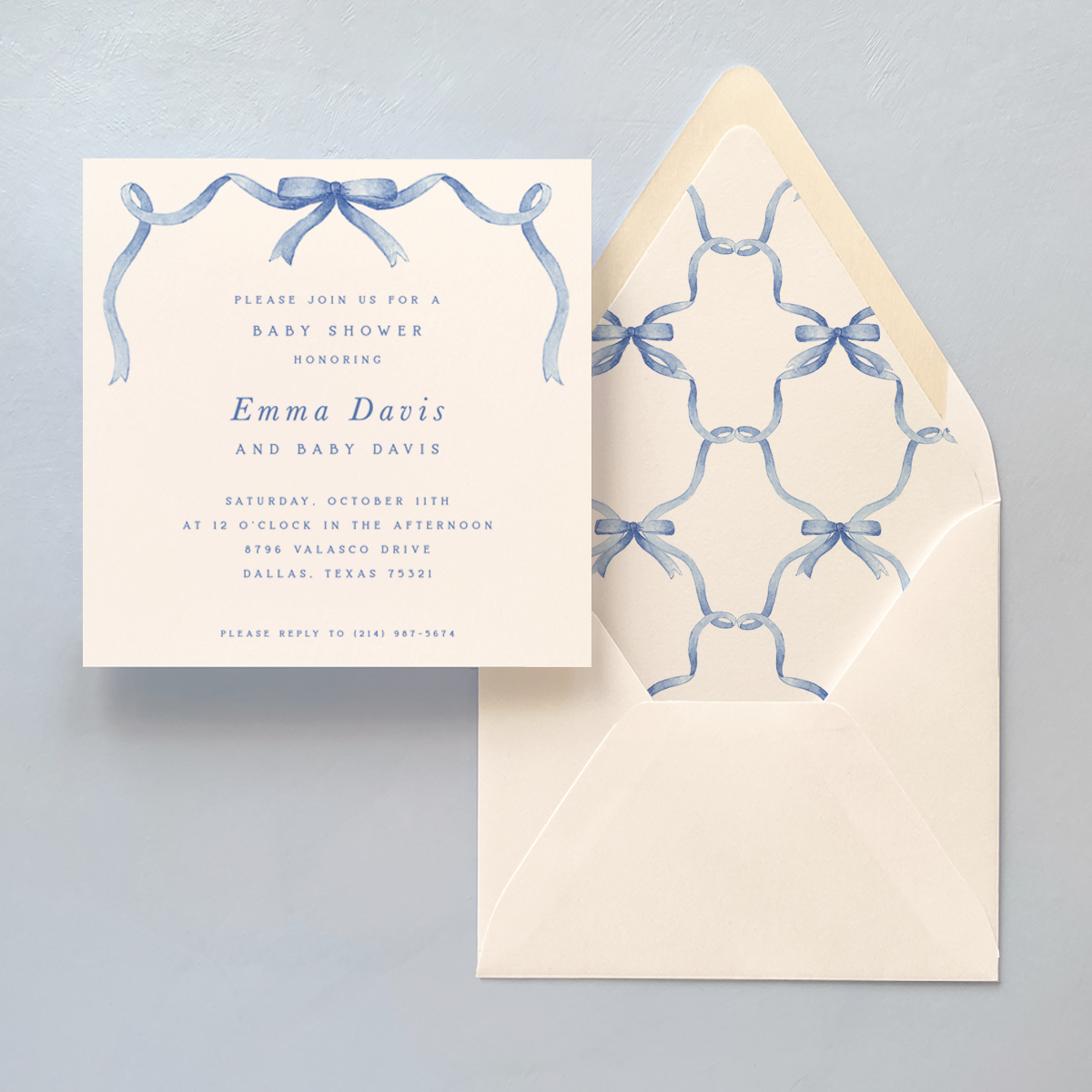 Blue Bow Invitation