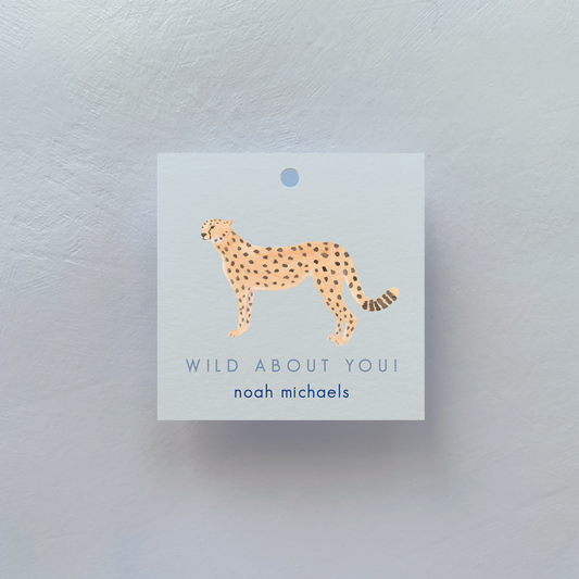 Personalized Cheetah Square Gift Tags, Blue