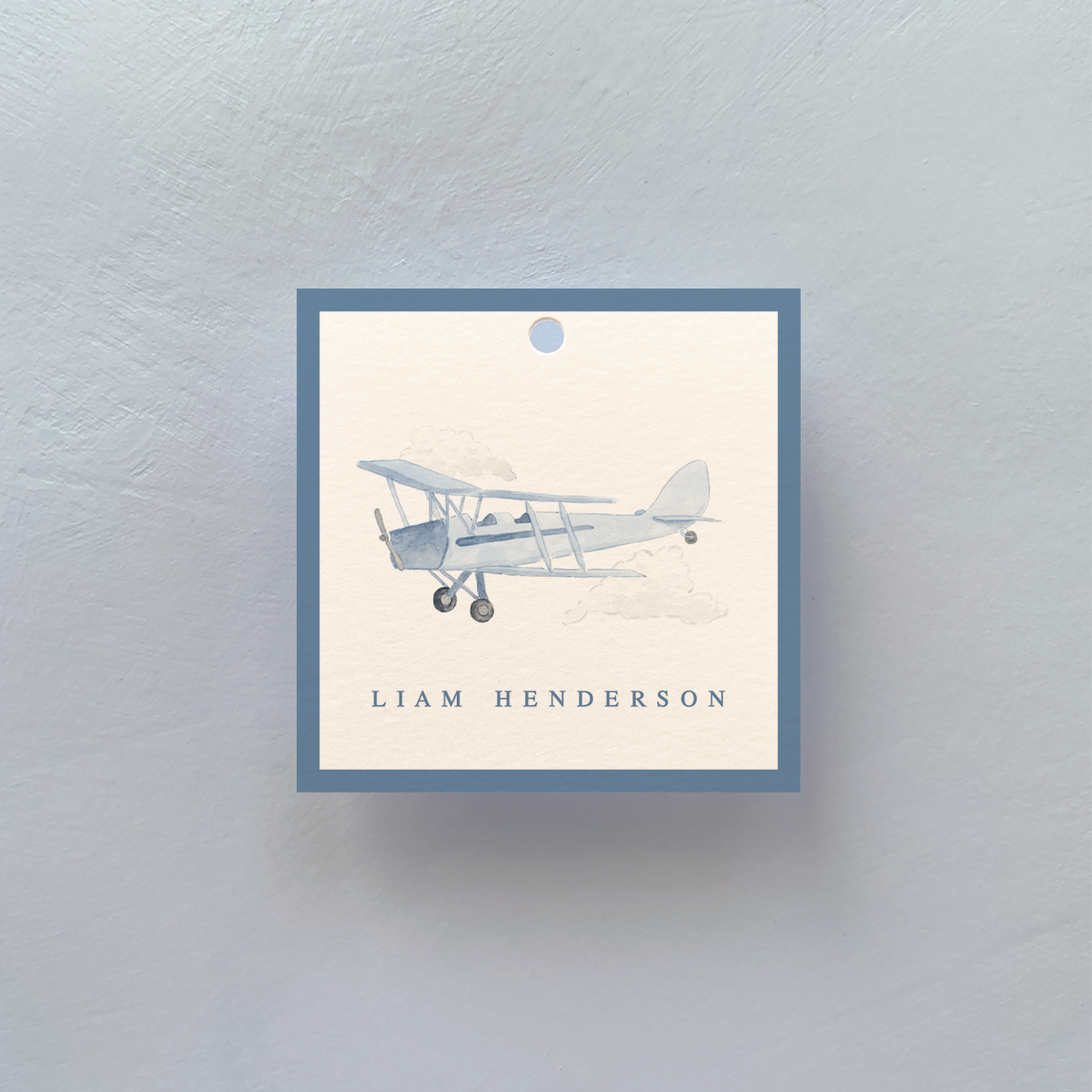 Personalized Blue Plane Border Square Gift Tags