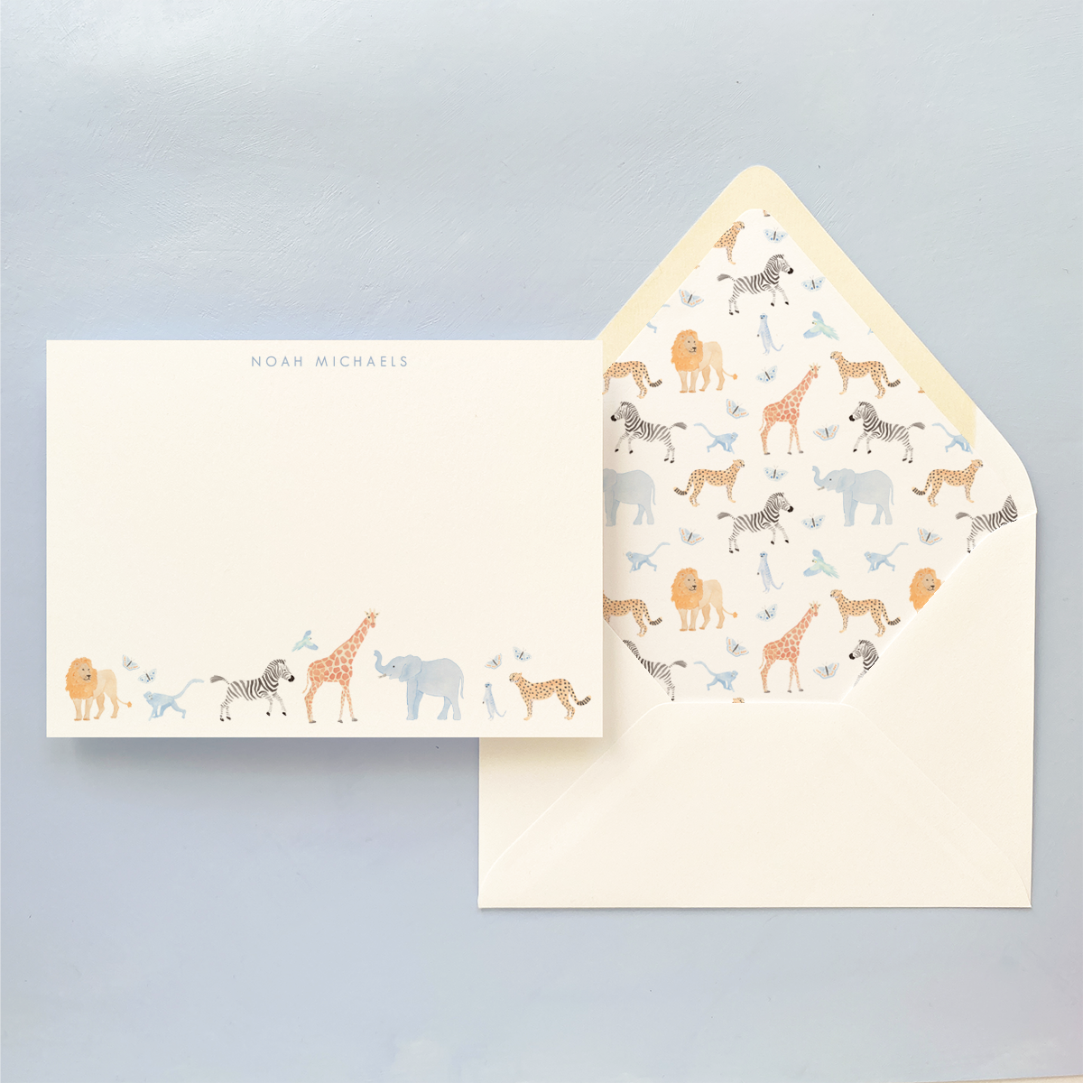 Blue Pastel Animal Personalized Notecard Set