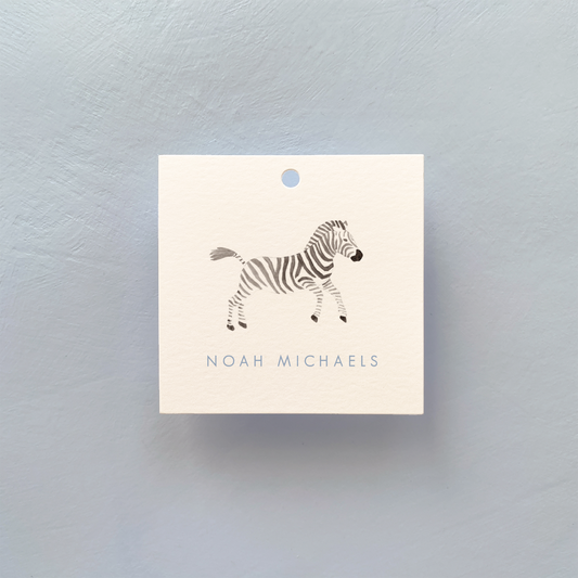Personalized Blue Pastel Zebra Square Gift Tags