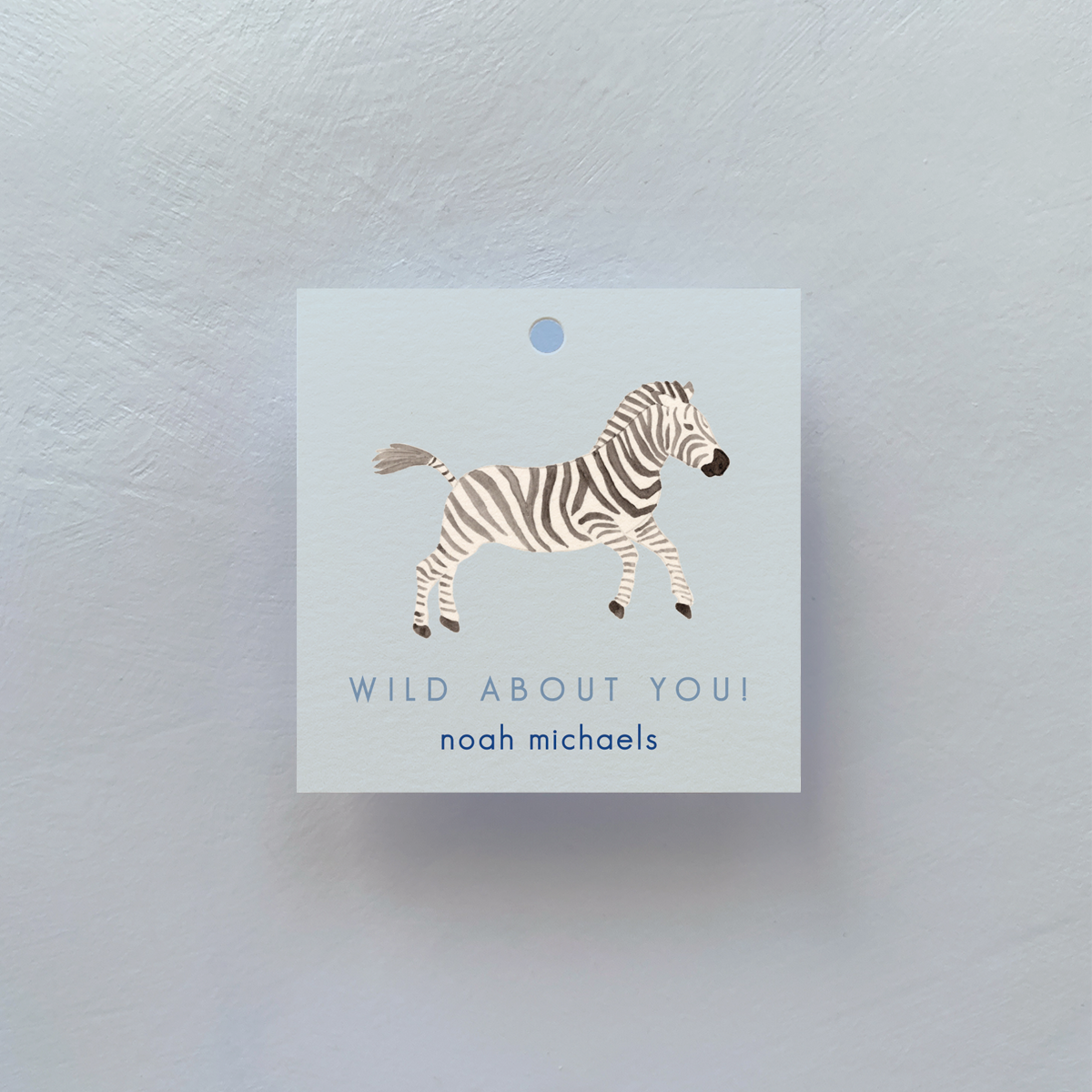 Personalized Zebra Square Gift Tags, Blue