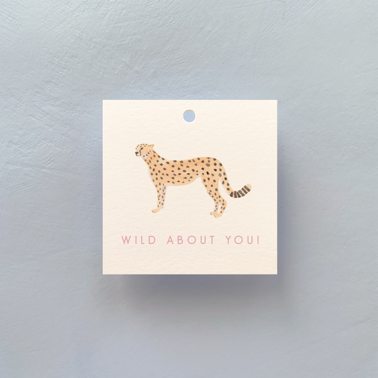 Personalized Cheetah Square Gift Tags, White & Pink