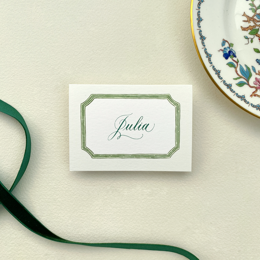 Green Frame Place Cards with Calligraphy