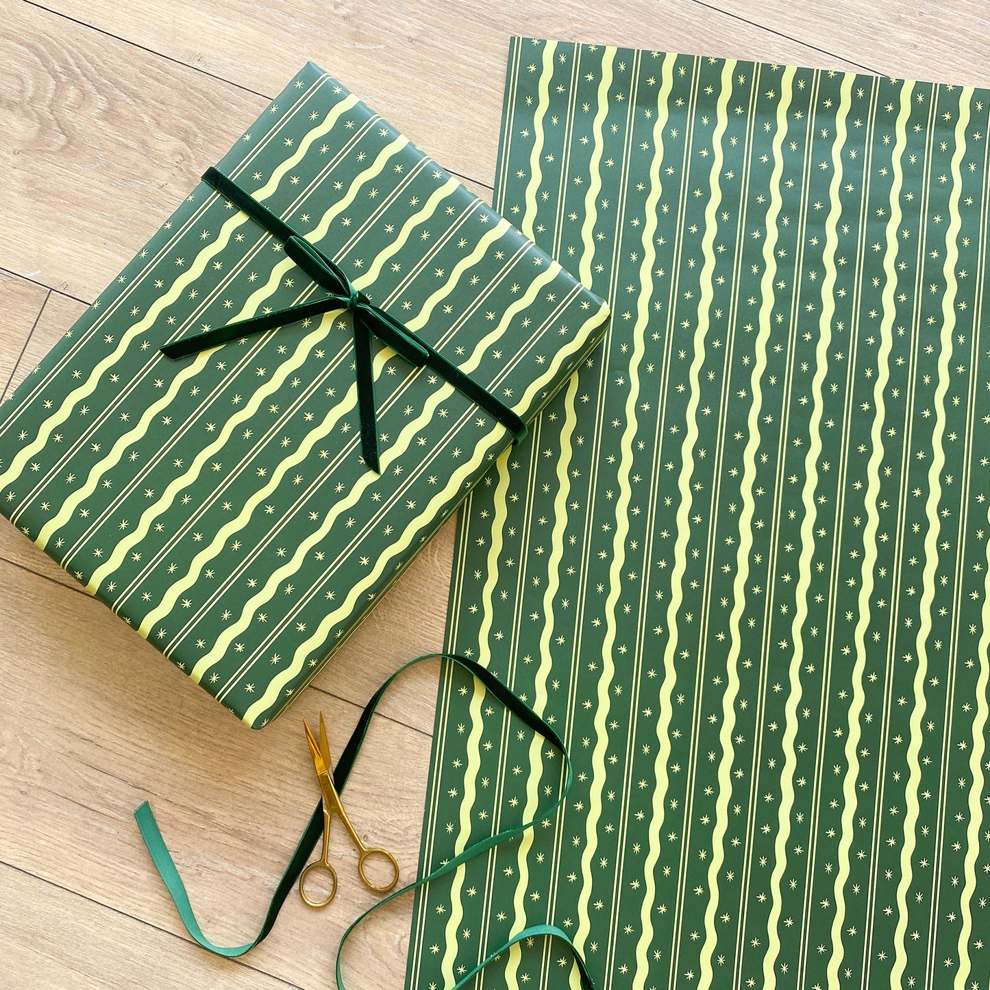 Squiggle Gift Wrap, Forest and Chartreuse