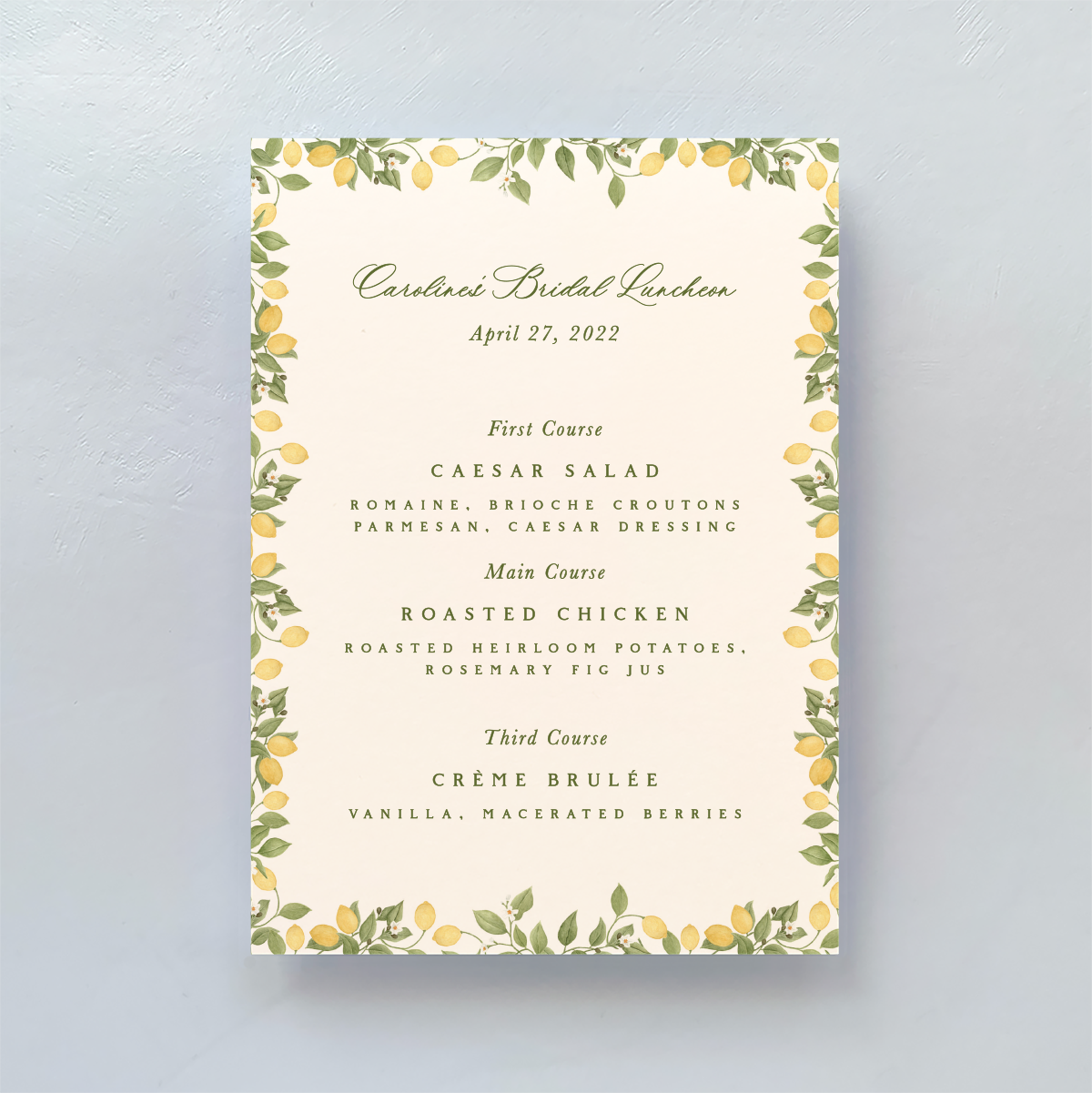 Lemon Blossom Menu