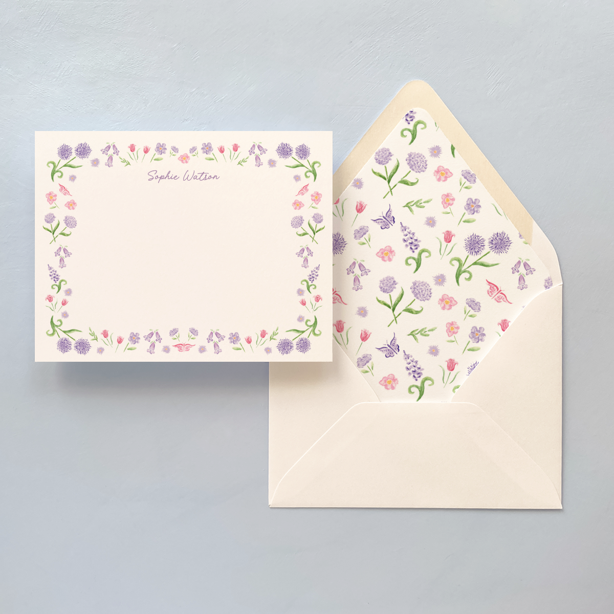 Lilac Bouquet Personalized Notecard Set