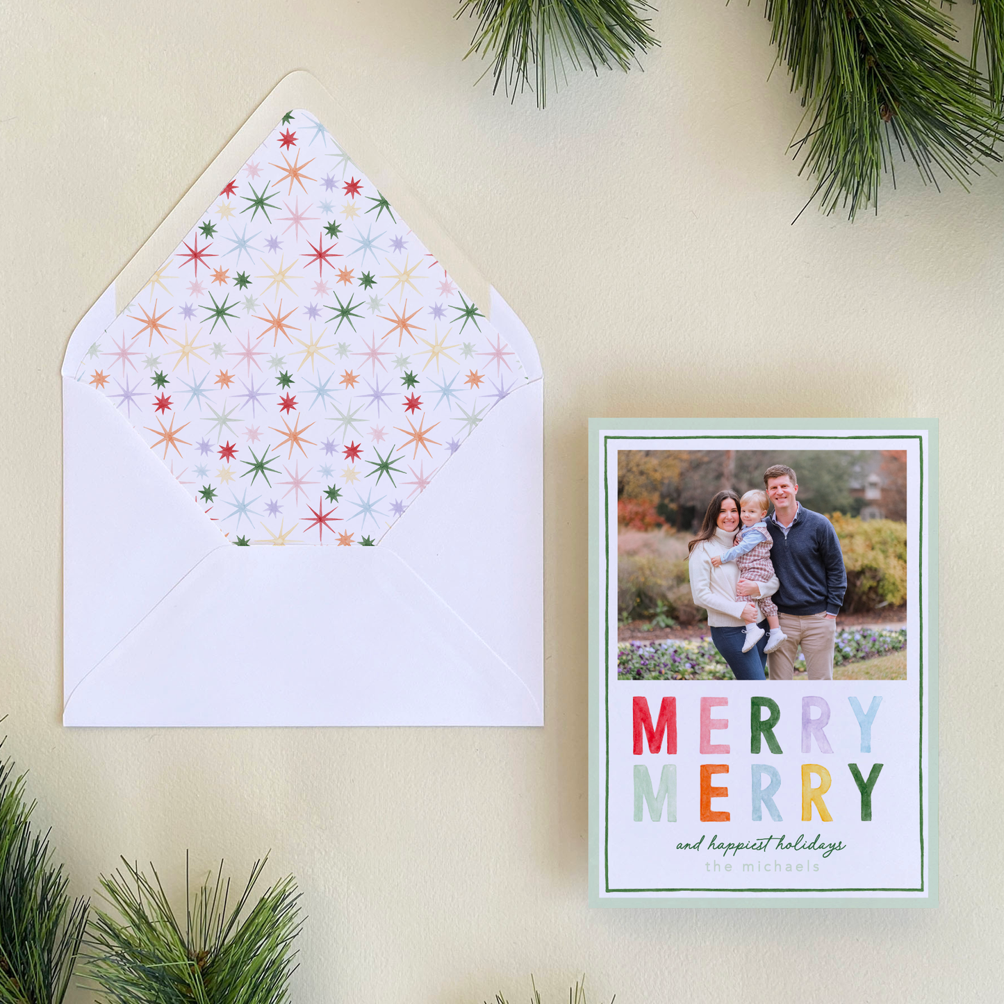 Merry Merry Colorblock Holiday Card, Portrait