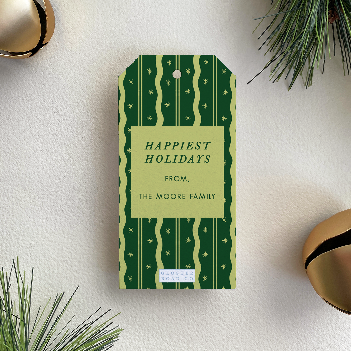 Personalized Merry Merry Gift Tag, Forest and Chartreuse