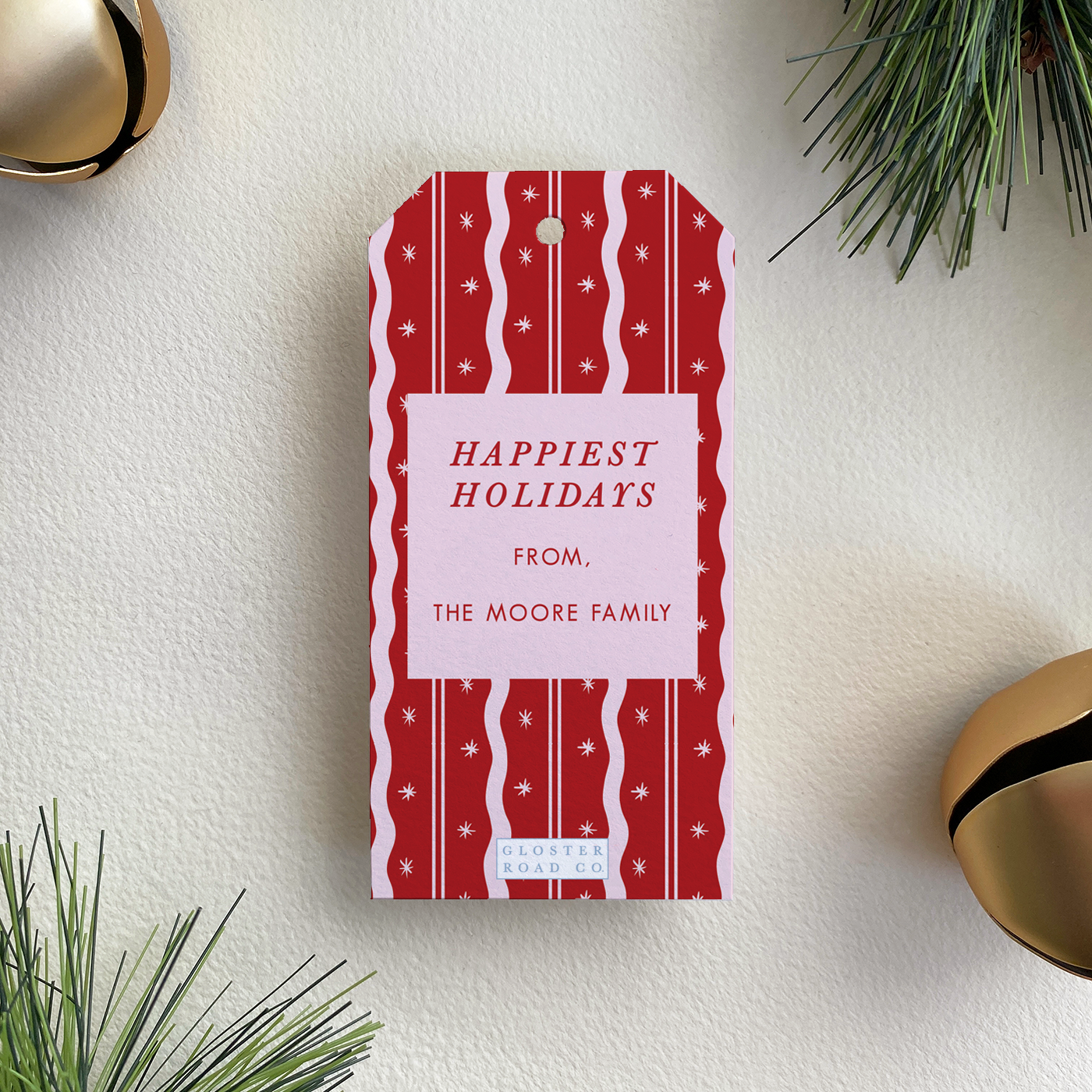 Personalized Merry Merry Gift Tag, Red and Pink